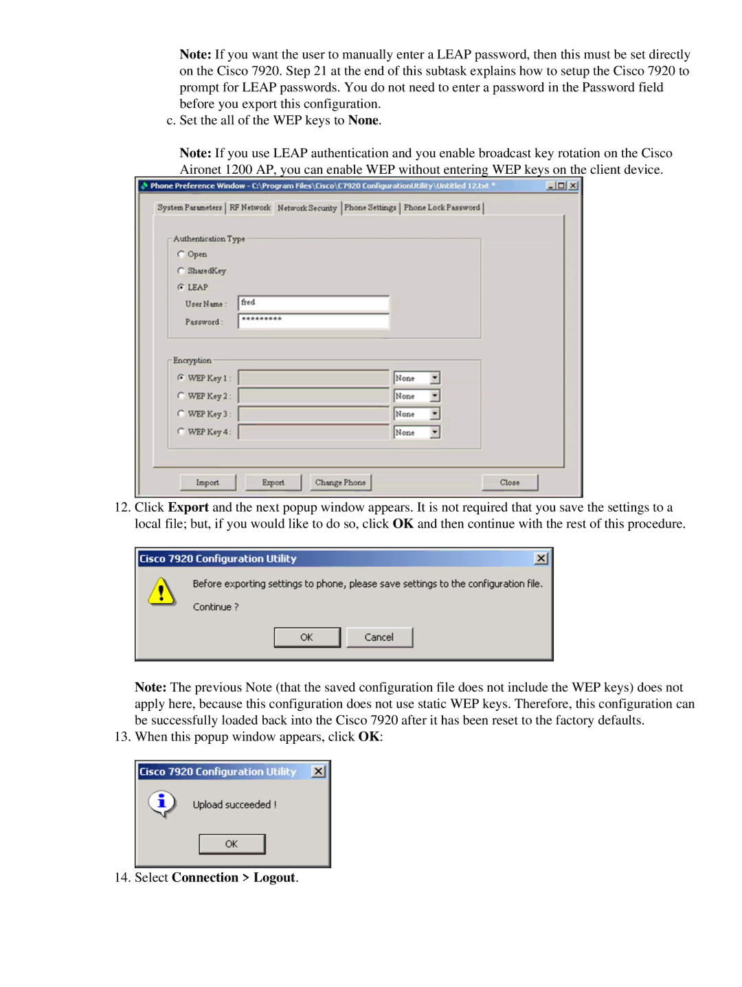 Cisco Systems 7920 appendix Select Connection Logout 