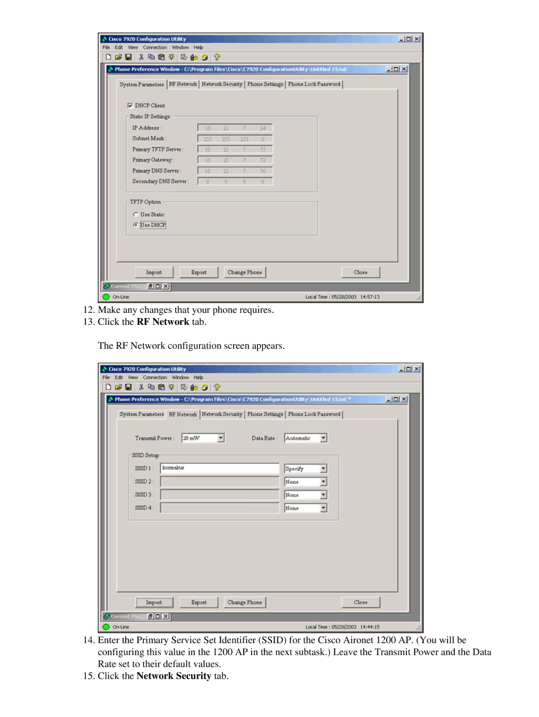 Cisco Systems 7920 appendix Click the Network Security tab 