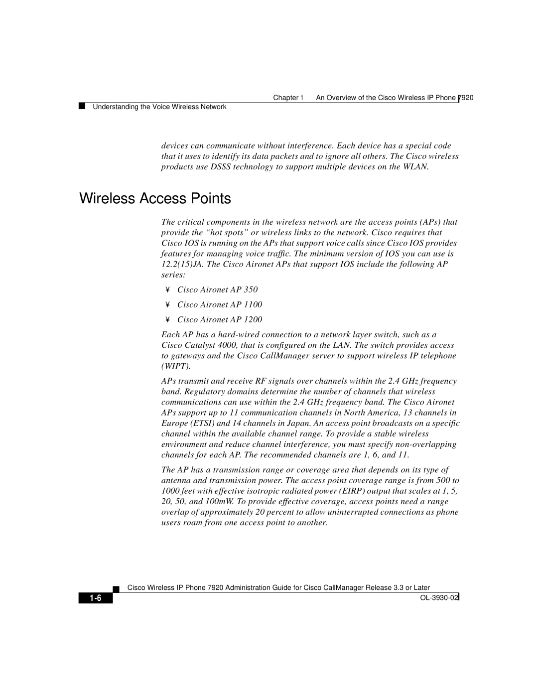 Cisco Systems 7920 manual Wireless Access Points 