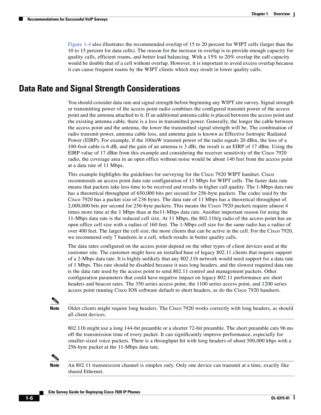 Cisco Systems 7920 manual Data Rate and Signal Strength Considerations 