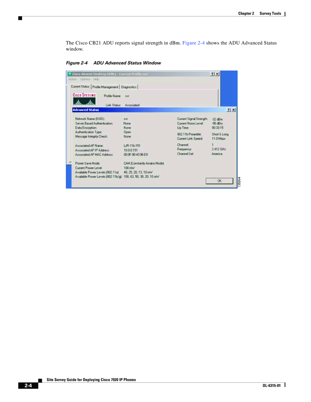 Cisco Systems 7920 manual ADU Advanced Status Window 