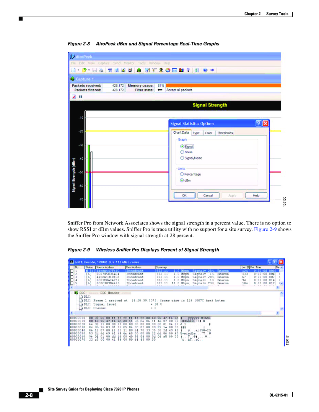 Cisco Systems 7920 manual AiroPeek dBm and Signal Percentage Real-Time Graphs 