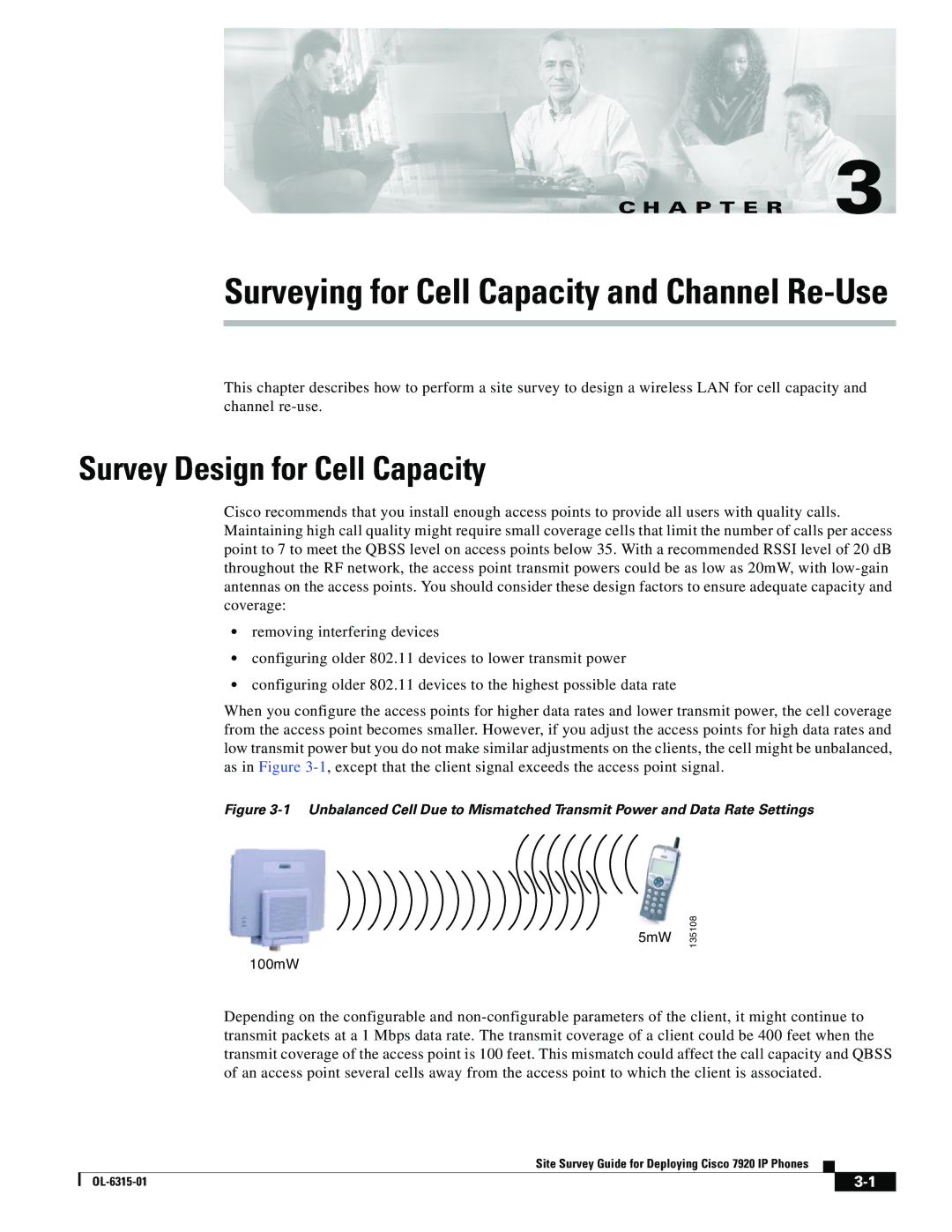 Cisco Systems 7920 manual Survey Design for Cell Capacity, Surveying for Cell Capacity and Channel Re-Use 