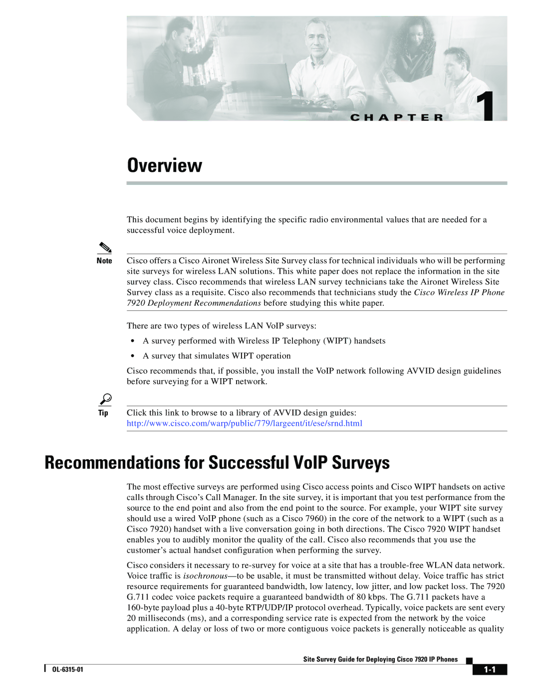 Cisco Systems 7920 manual Overview, Recommendations for Successful VoIP Surveys 