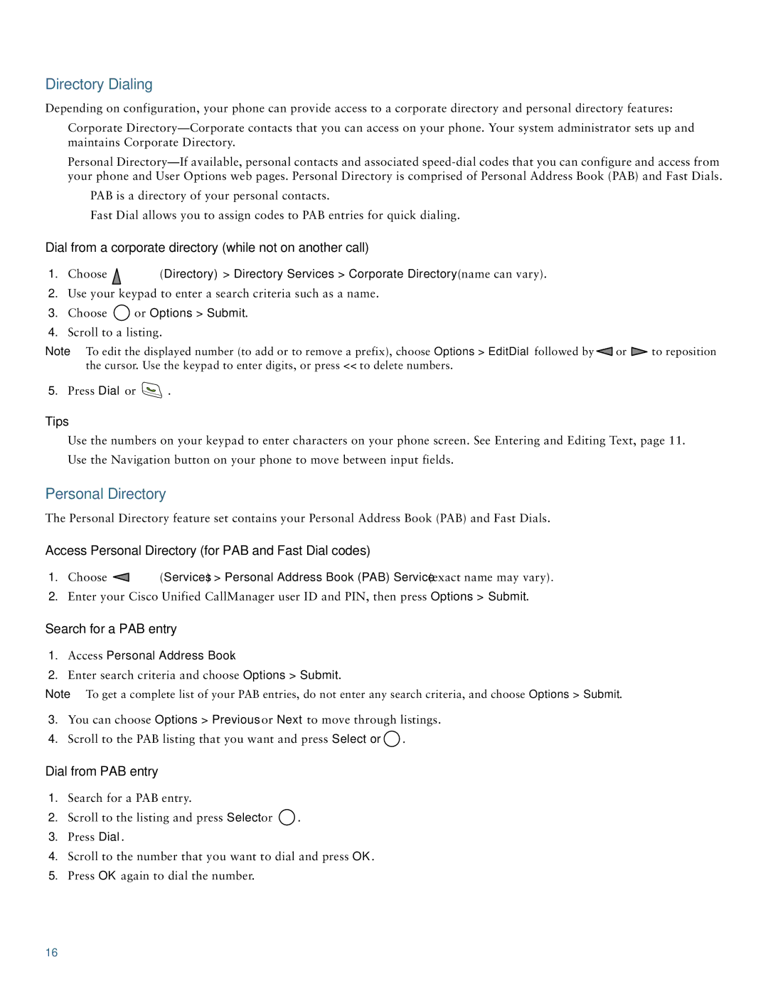 Cisco Systems 7921 manual Directory Dialing, Personal Directory 