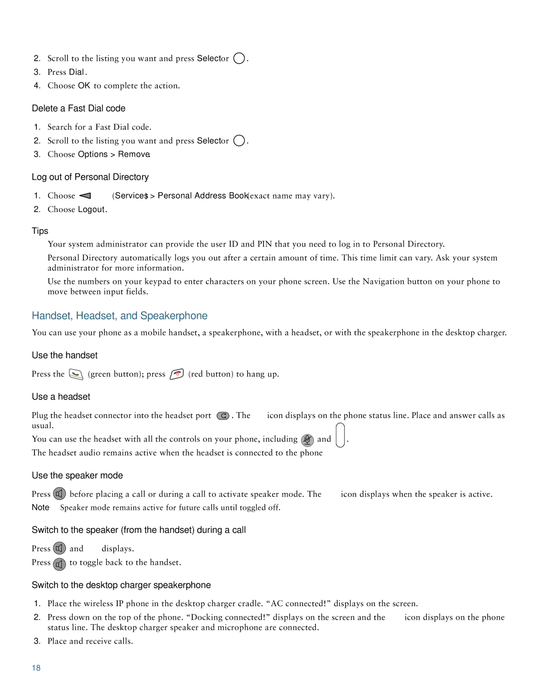 Cisco Systems 7921 manual Handset, Headset, and Speakerphone 