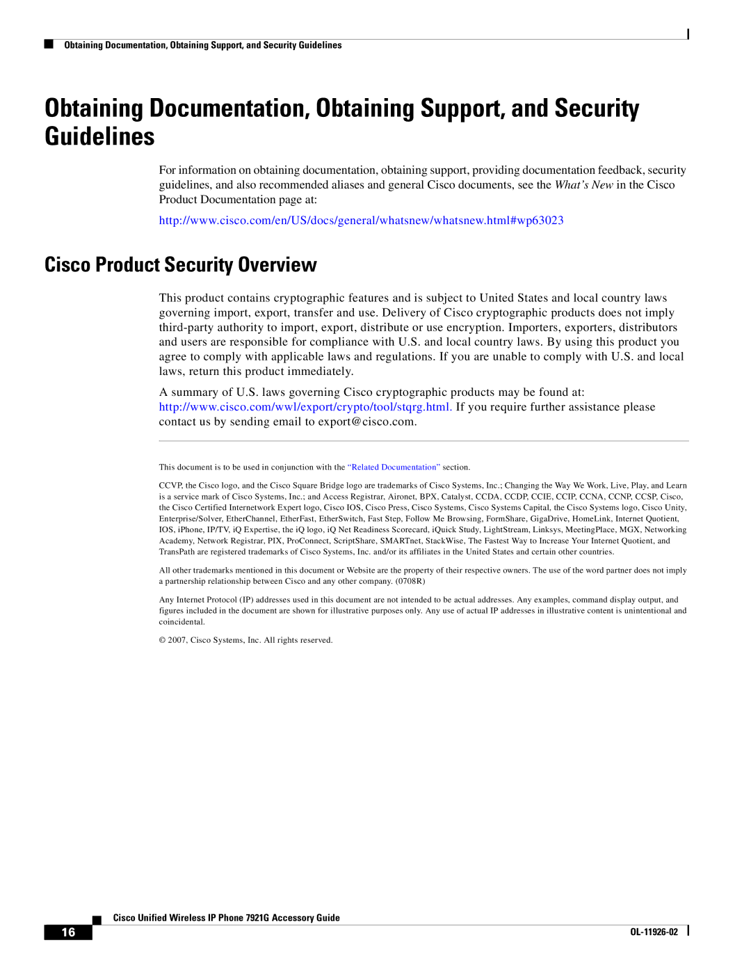 Cisco Systems 7921G manual Cisco Product Security Overview 