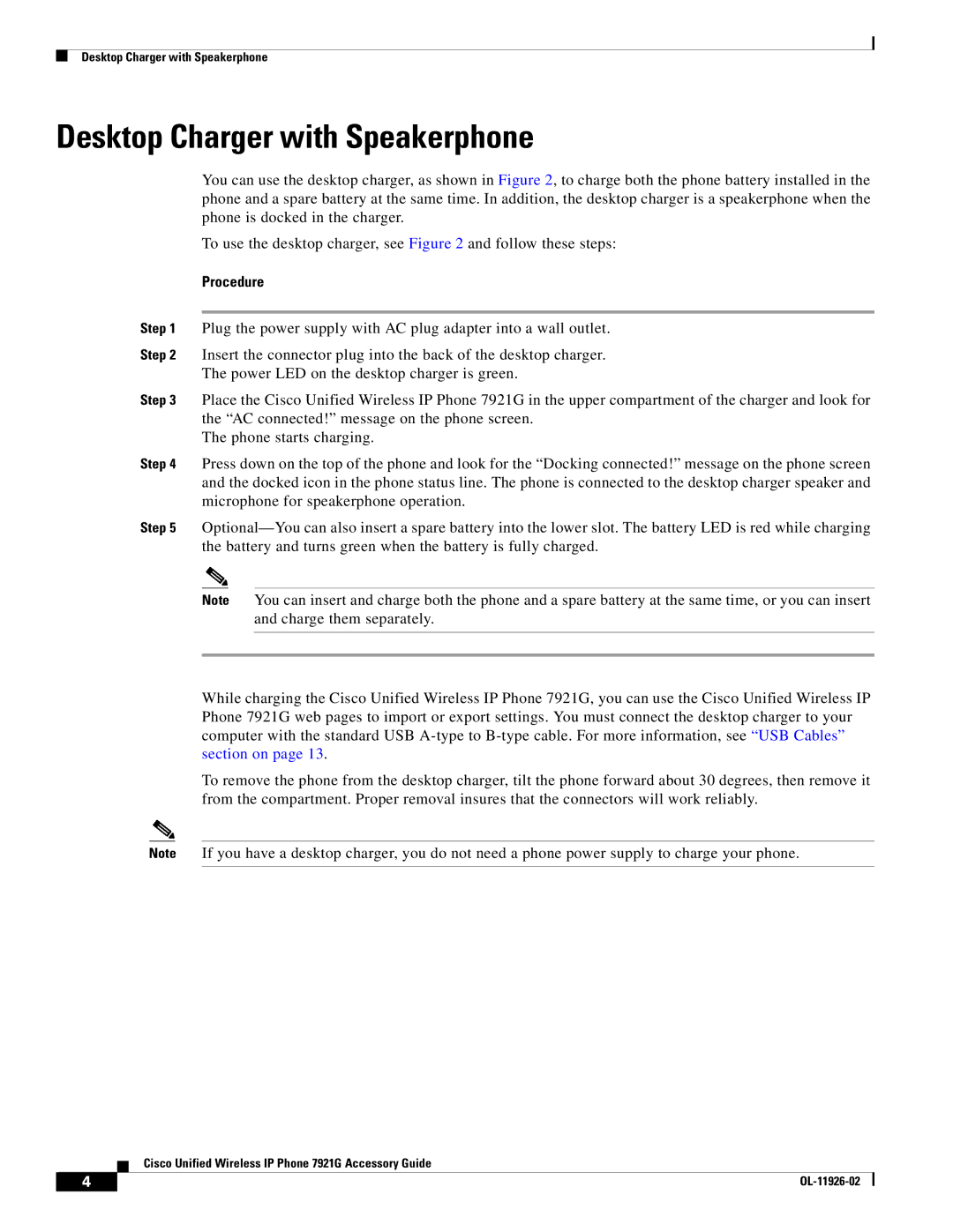 Cisco Systems 7921G manual Desktop Charger with Speakerphone, Procedure 