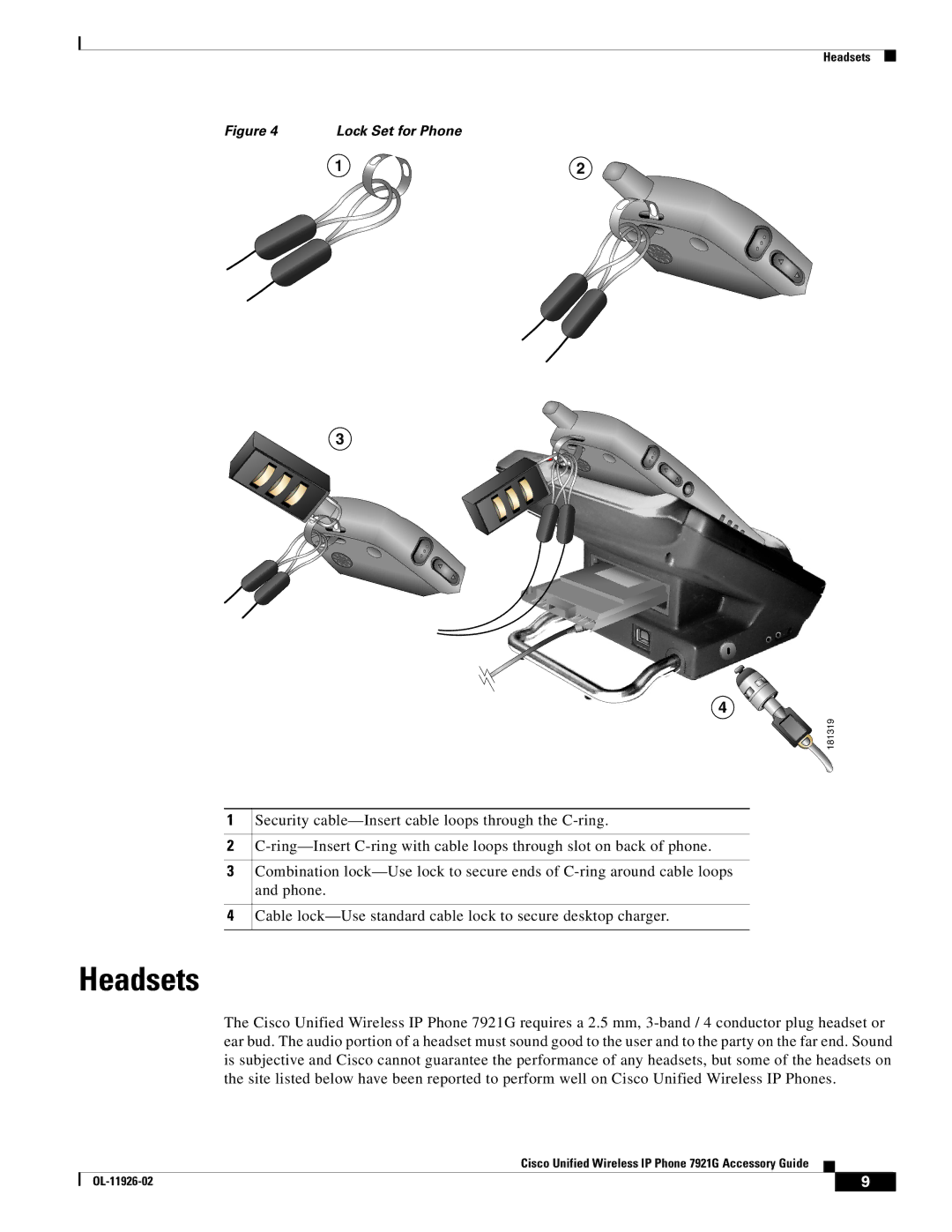 Cisco Systems 7921G manual Headsets 