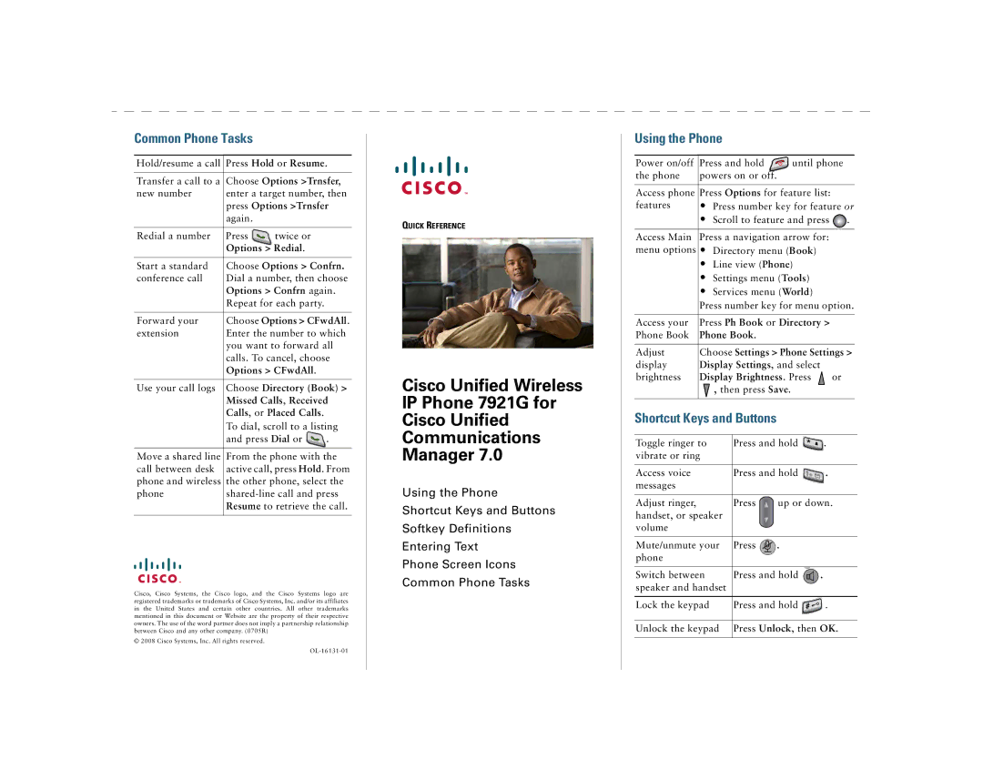 Cisco Systems manual Cisco Unified Wireless IP Phone 7921G for Cisco Unified 