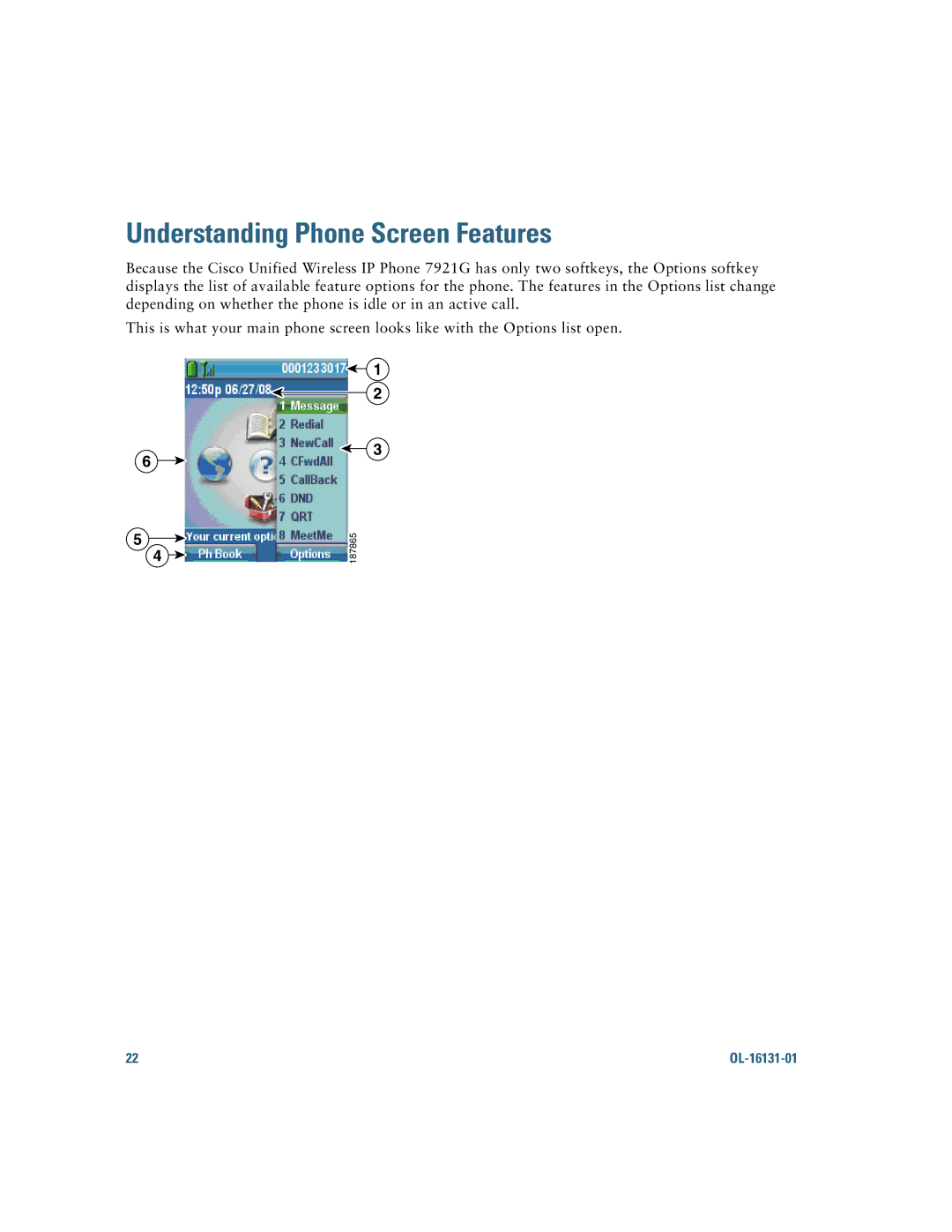 Cisco Systems 7921G manual Understanding Phone Screen Features 