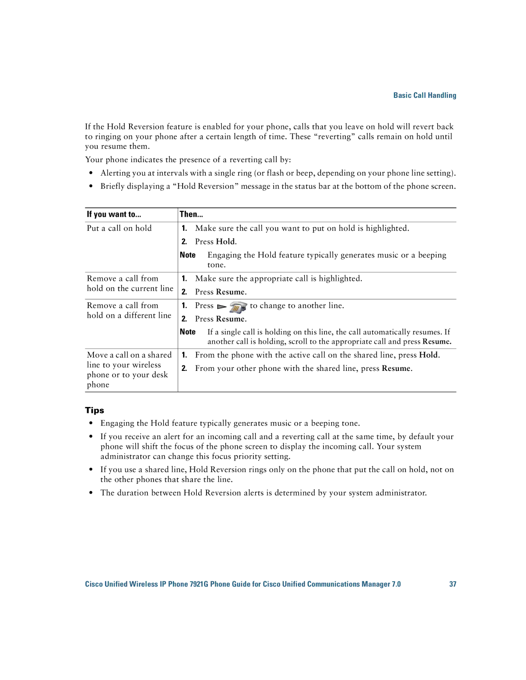 Cisco Systems 7921G manual Basic Call Handling 