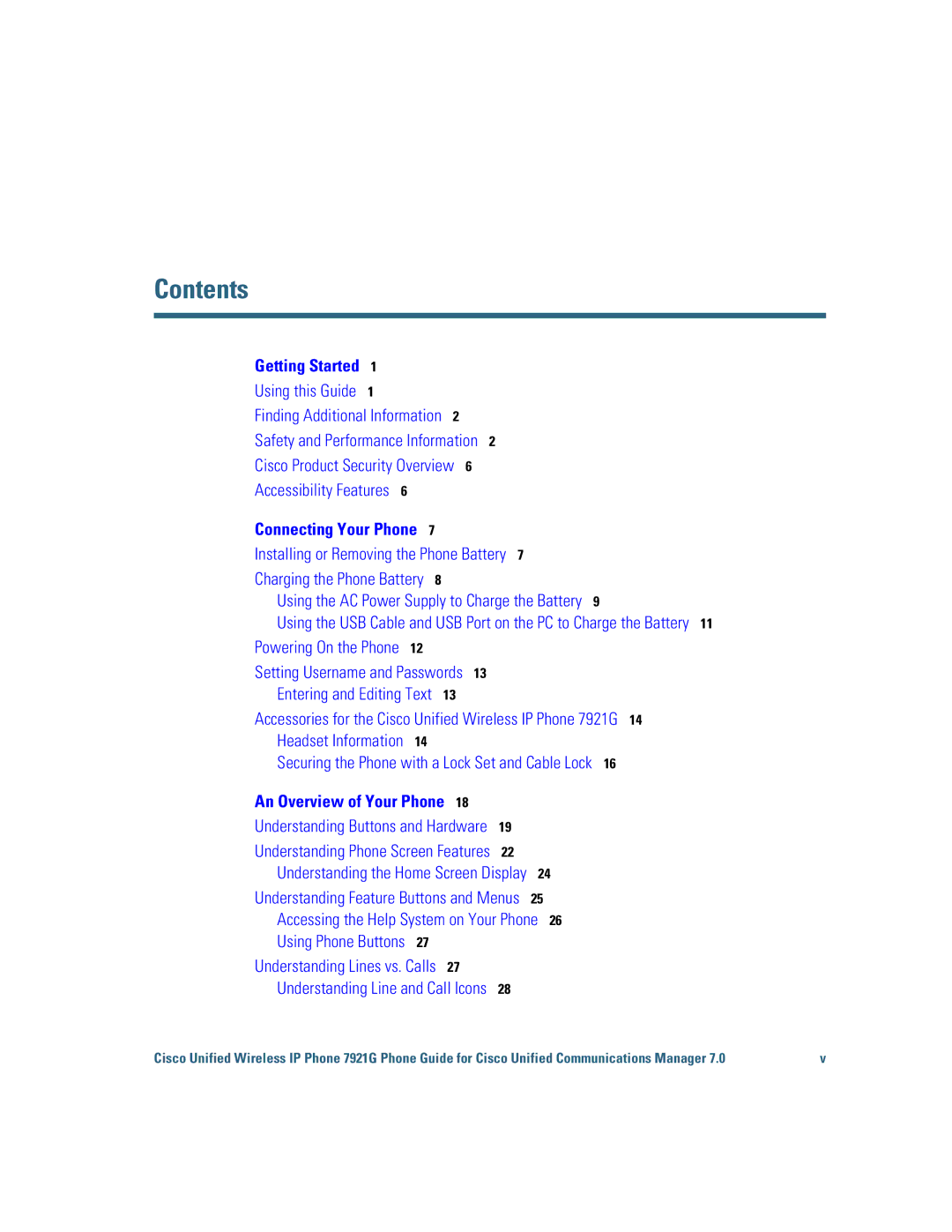 Cisco Systems 7921G manual Contents 