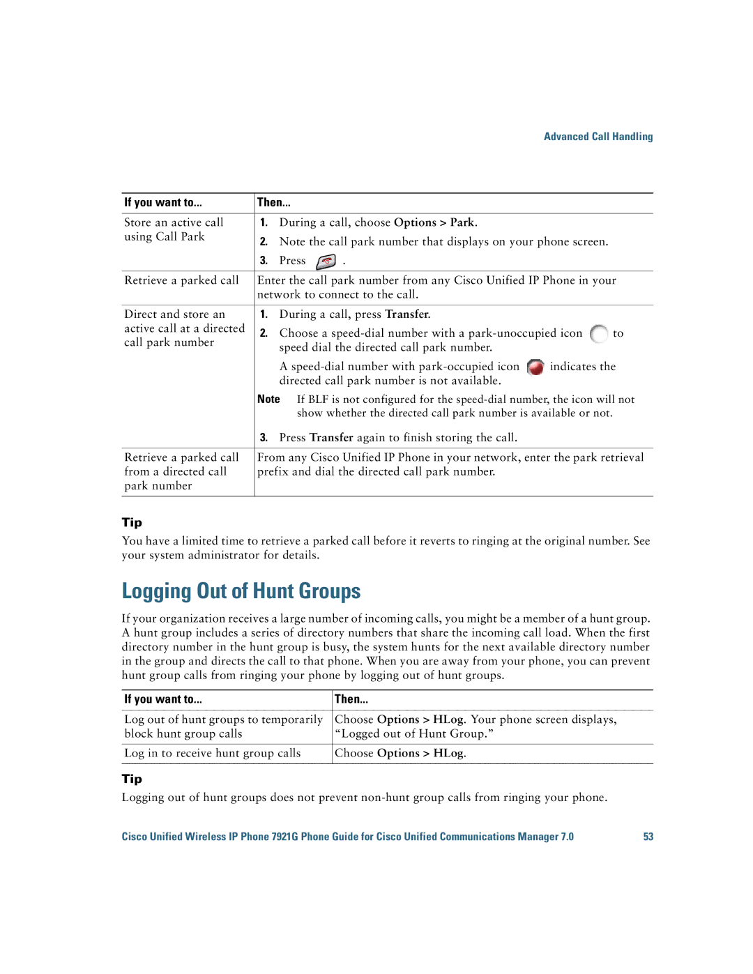 Cisco Systems 7921G manual Logging Out of Hunt Groups, Choose Options HLog 