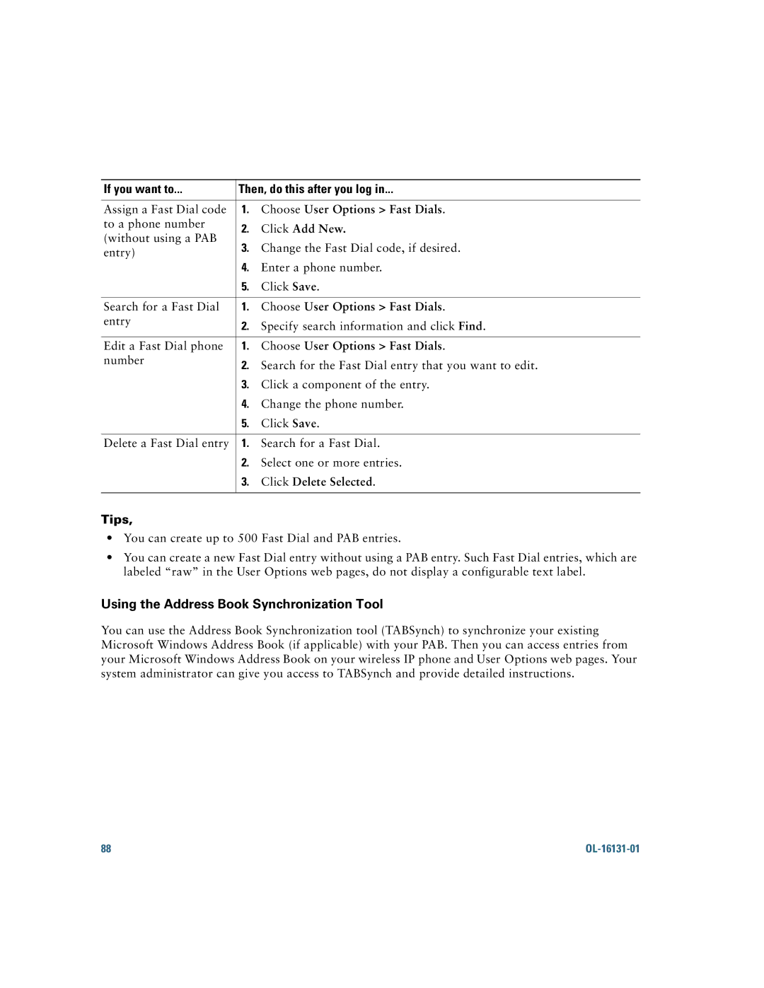 Cisco Systems 7921G manual Using the Address Book Synchronization Tool, Choose User Options Fast Dials 