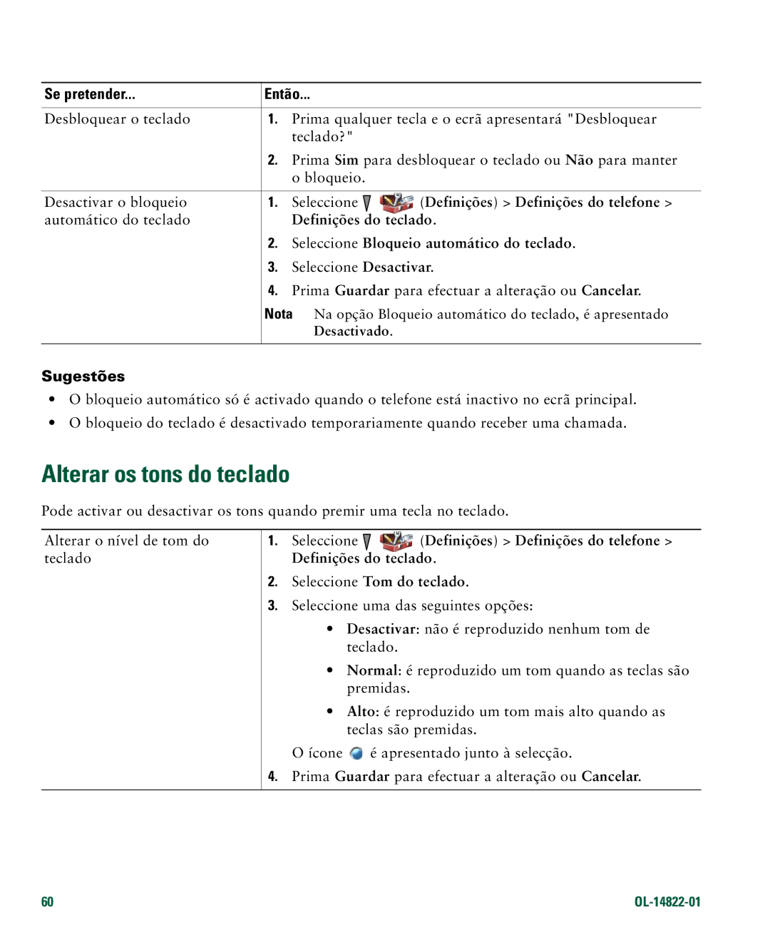 Cisco Systems 7921G manual Alterar os tons do teclado, Automático do teclado, Nota Sugestões 