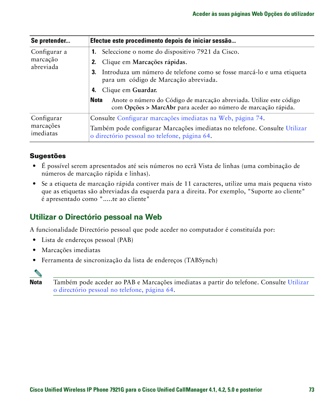 Cisco Systems 7921G manual Utilizar o Directório pessoal na Web 