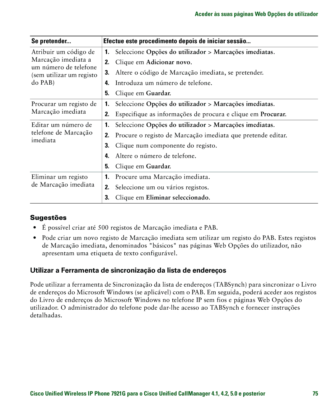 Cisco Systems 7921G manual Atribuir um código de, Marcação imediata a, Um número de telefone, Sem utilizar um registo 