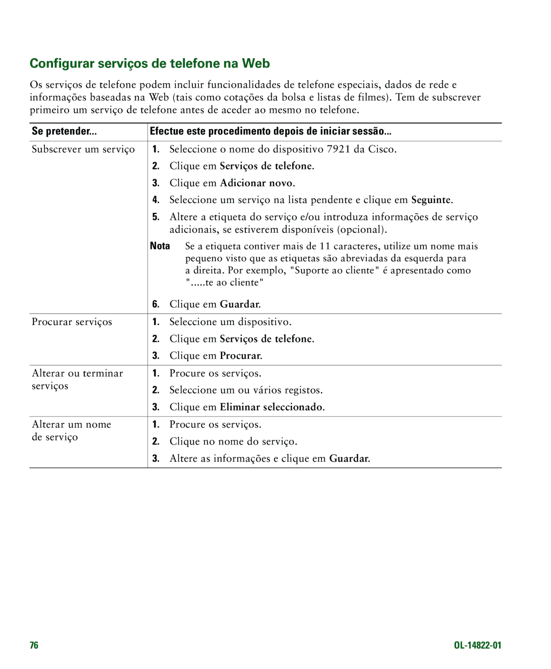 Cisco Systems 7921G Clique em Serviços de telefone, Adicionais, se estiverem disponíveis opcional, Clique em Procurar 