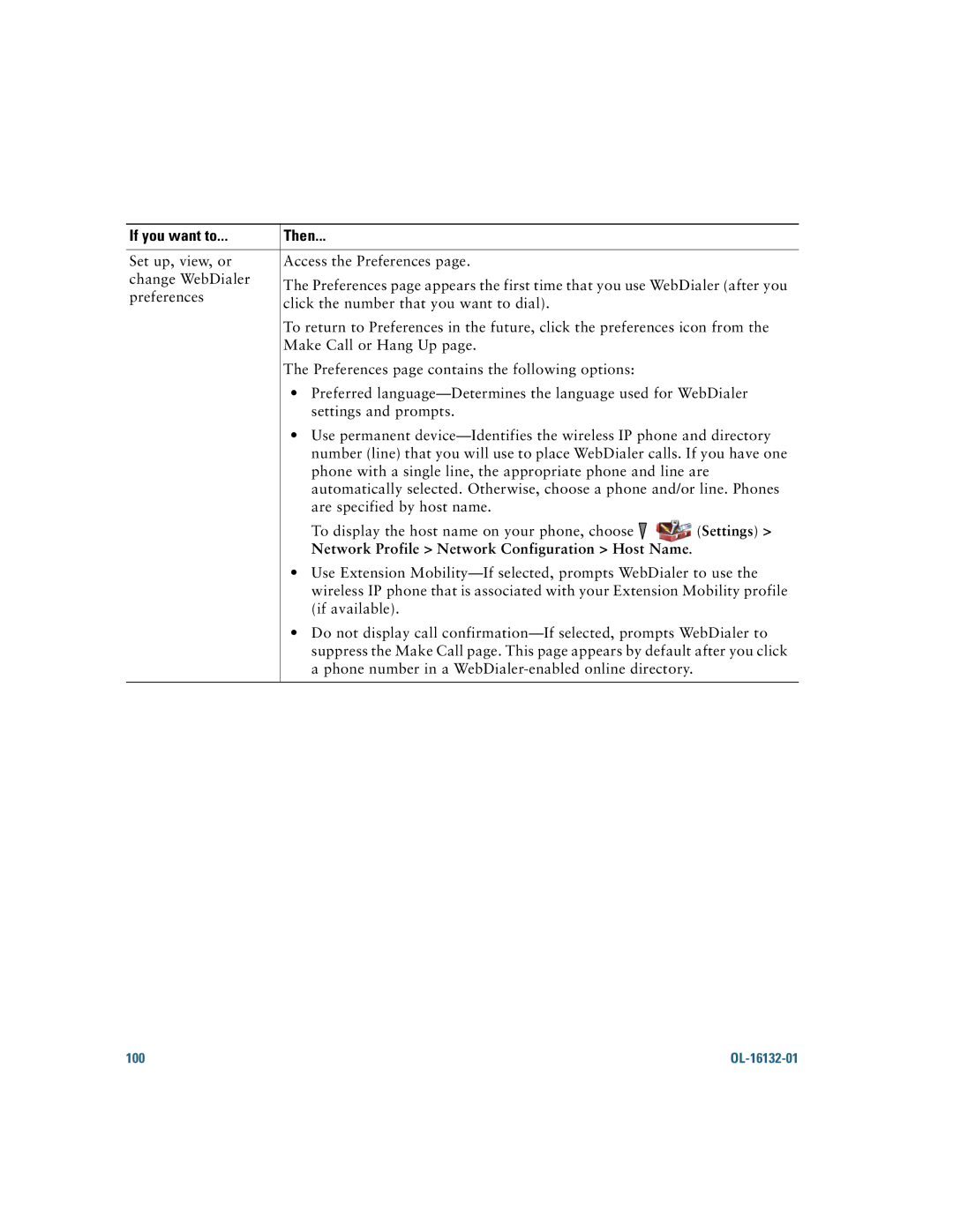 Cisco Systems 7925G manual Settings, Network Profile Network Configuration Host Name 