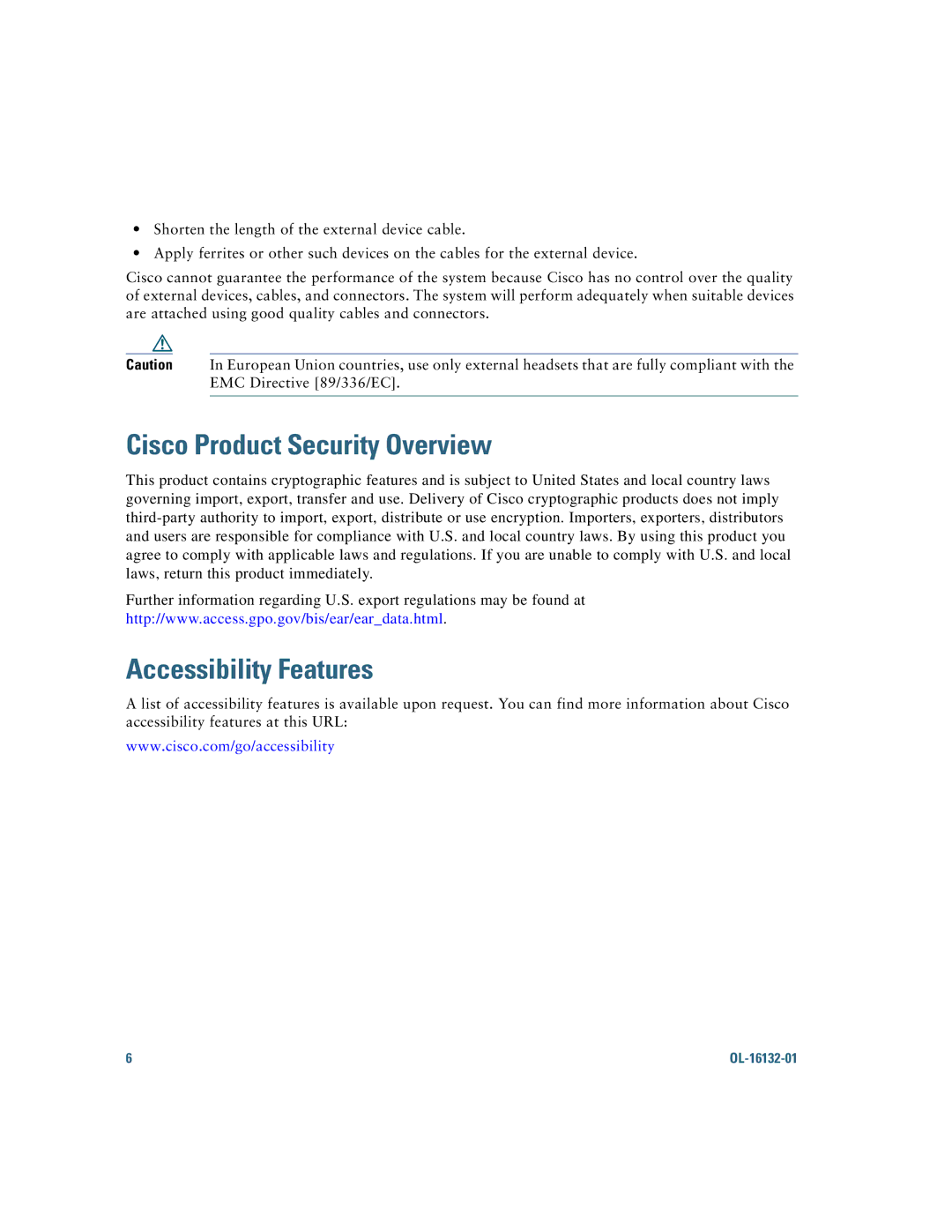 Cisco Systems 7925G manual Cisco Product Security Overview, Accessibility Features 