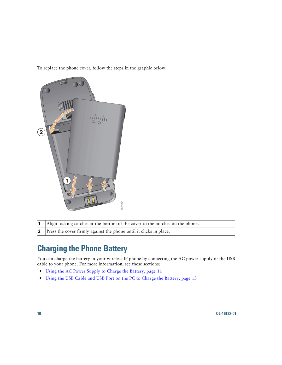 Cisco Systems 7925G manual Charging the Phone Battery 