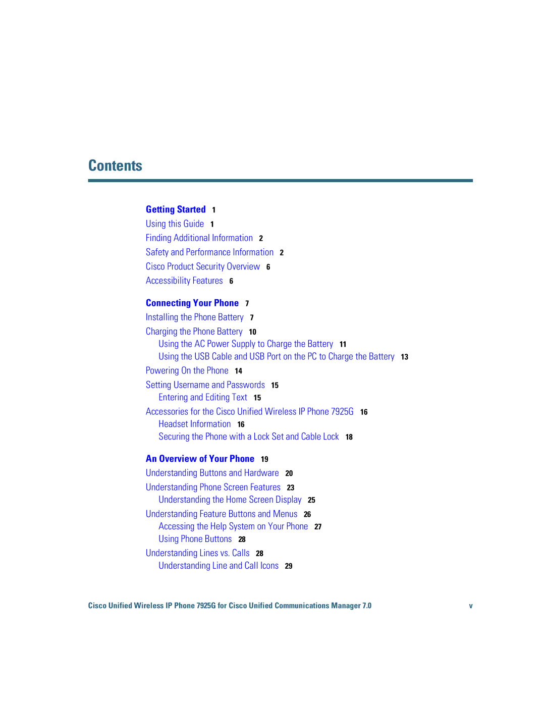 Cisco Systems 7925G manual Contents 