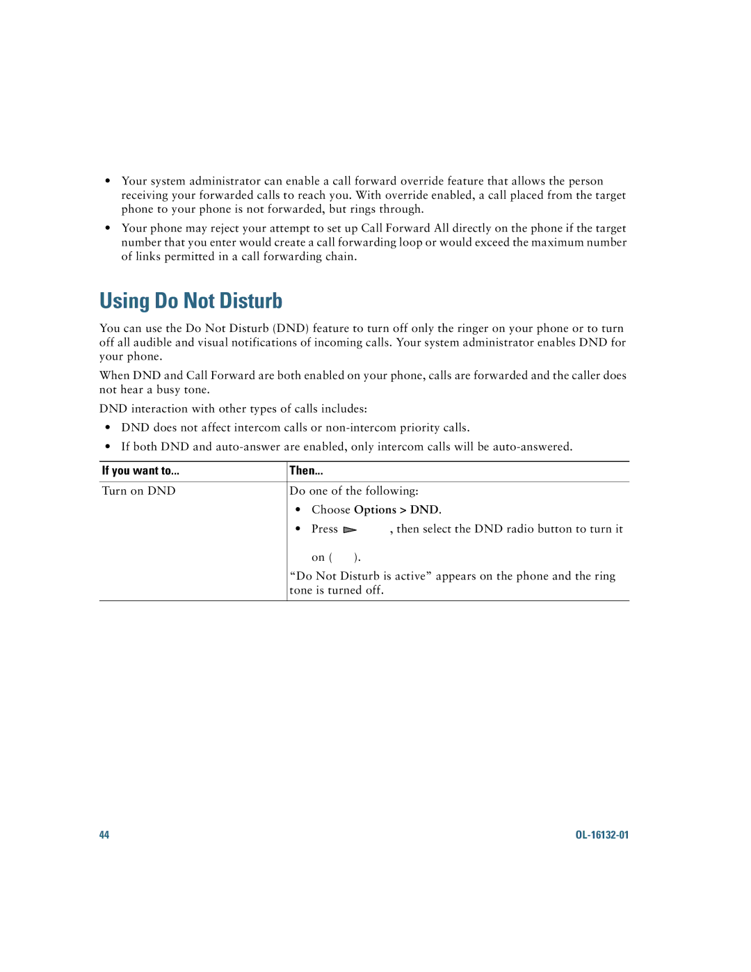 Cisco Systems 7925G manual Using Do Not Disturb, Choose Options DND 