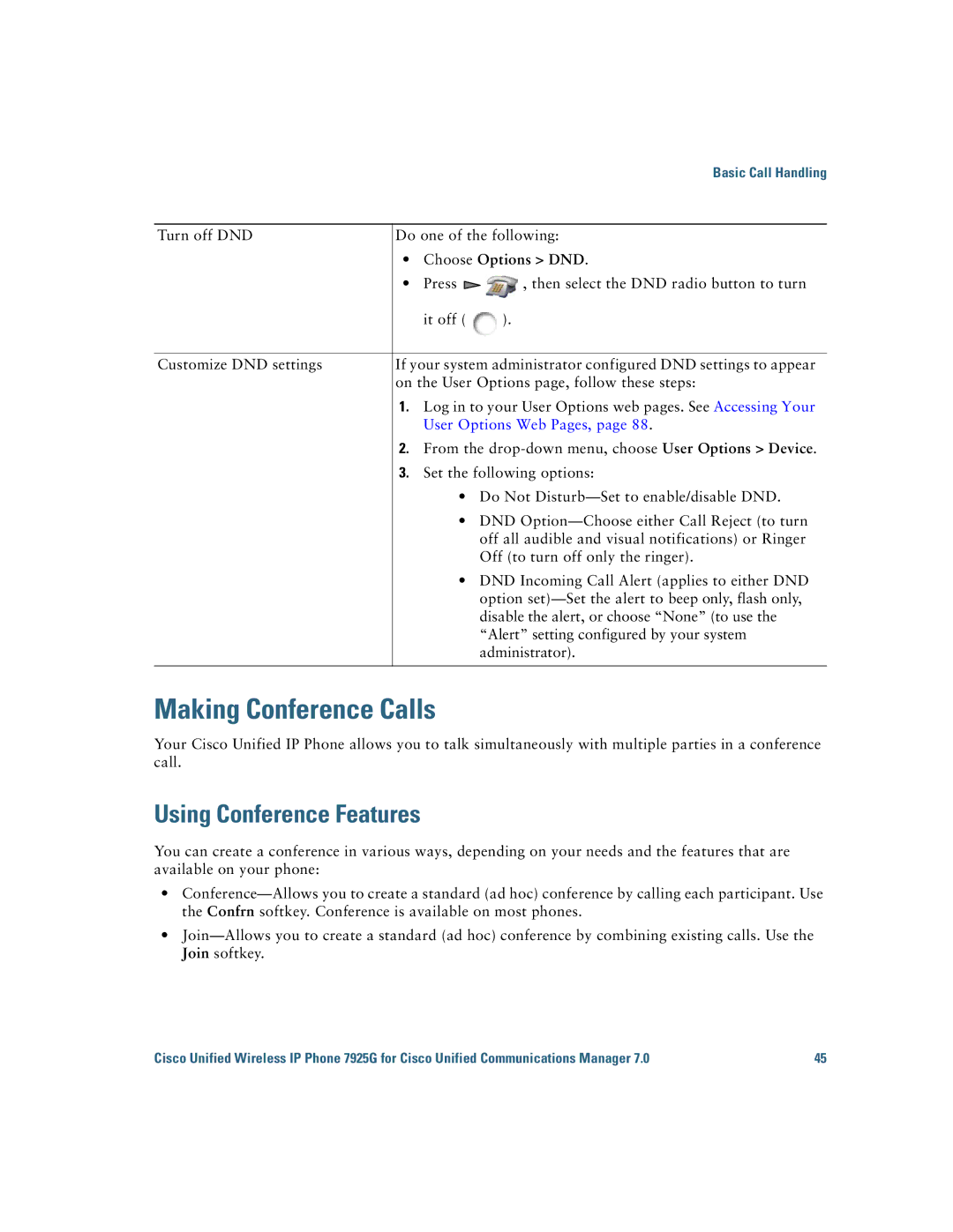 Cisco Systems 7925G manual Making Conference Calls, Using Conference Features 