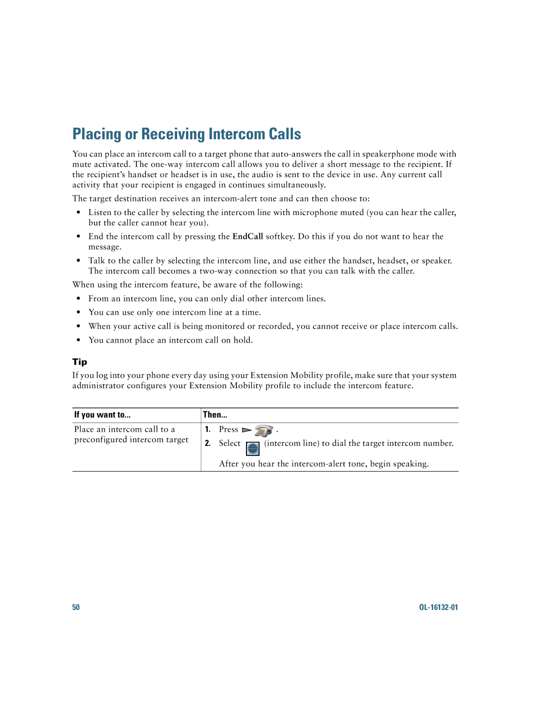 Cisco Systems 7925G manual Placing or Receiving Intercom Calls 