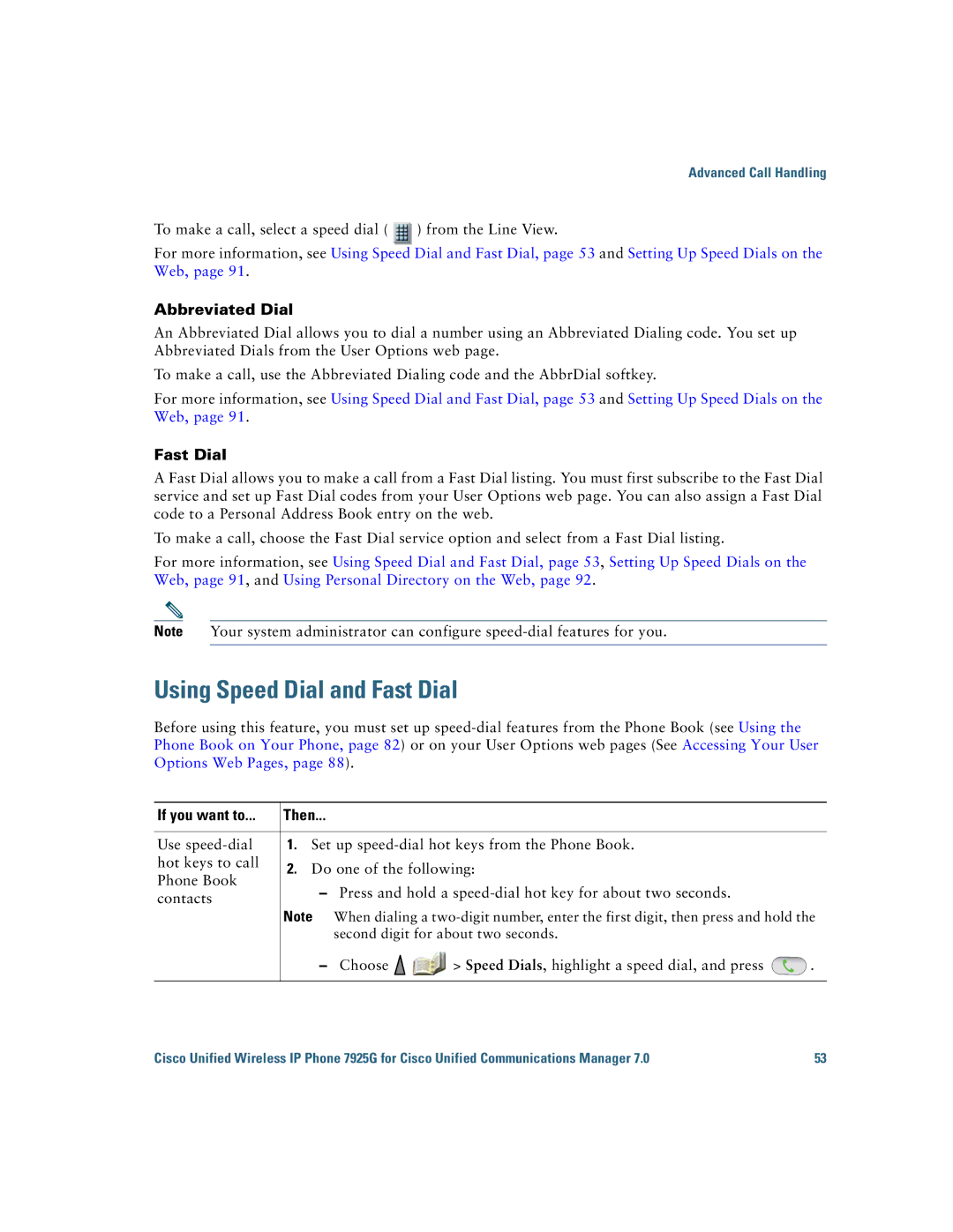 Cisco Systems 7925G manual Using Speed Dial and Fast Dial, Abbreviated Dial 