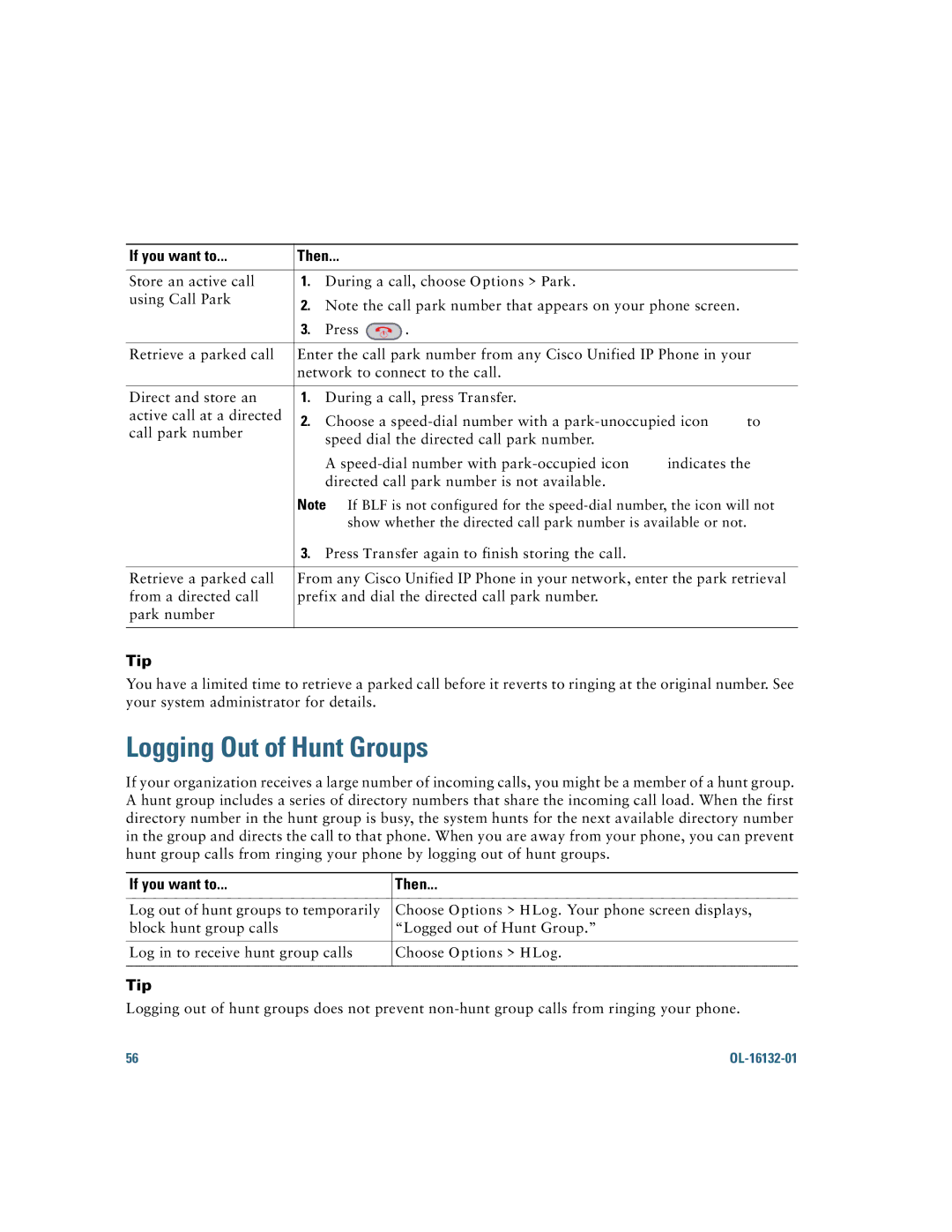 Cisco Systems 7925G manual Logging Out of Hunt Groups, Choose Options HLog 