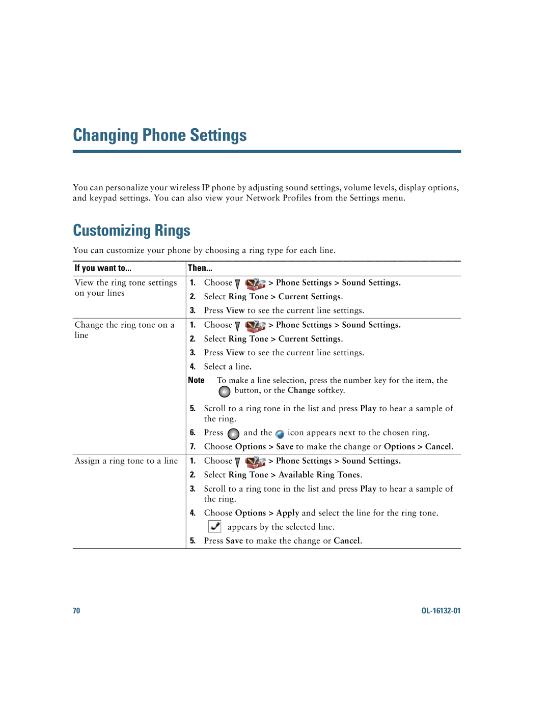 Cisco Systems 7925G manual Changing Phone Settings, Customizing Rings 