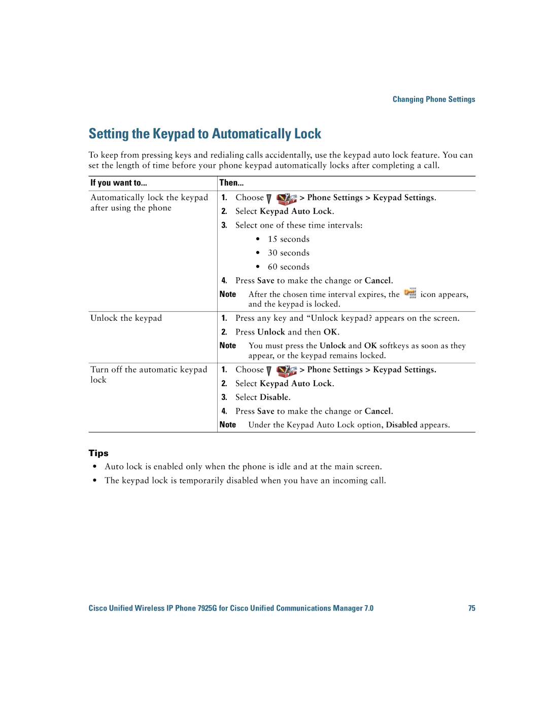 Cisco Systems 7925G manual Setting the Keypad to Automatically Lock, Select Keypad Auto Lock 