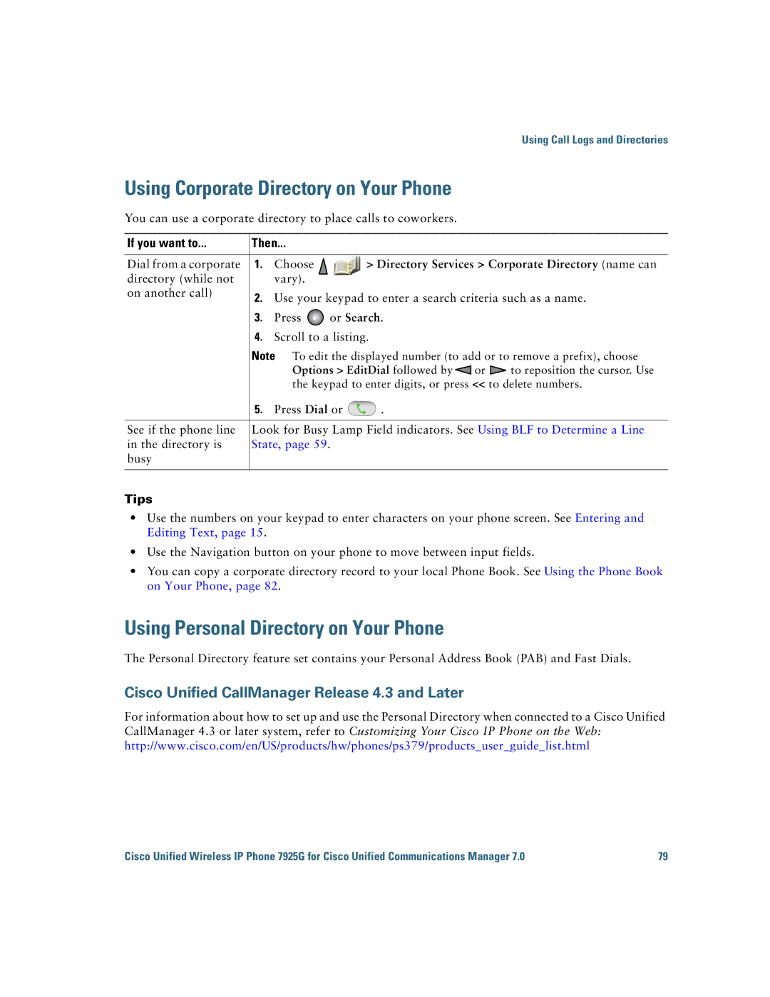 Cisco Systems 7925G Using Corporate Directory on Your Phone, Using Personal Directory on Your Phone, Or Search, State 