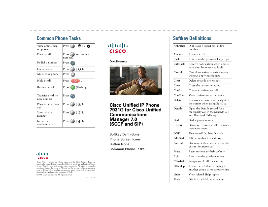 Cisco Systems 7931G manual Common Phone Tasks 