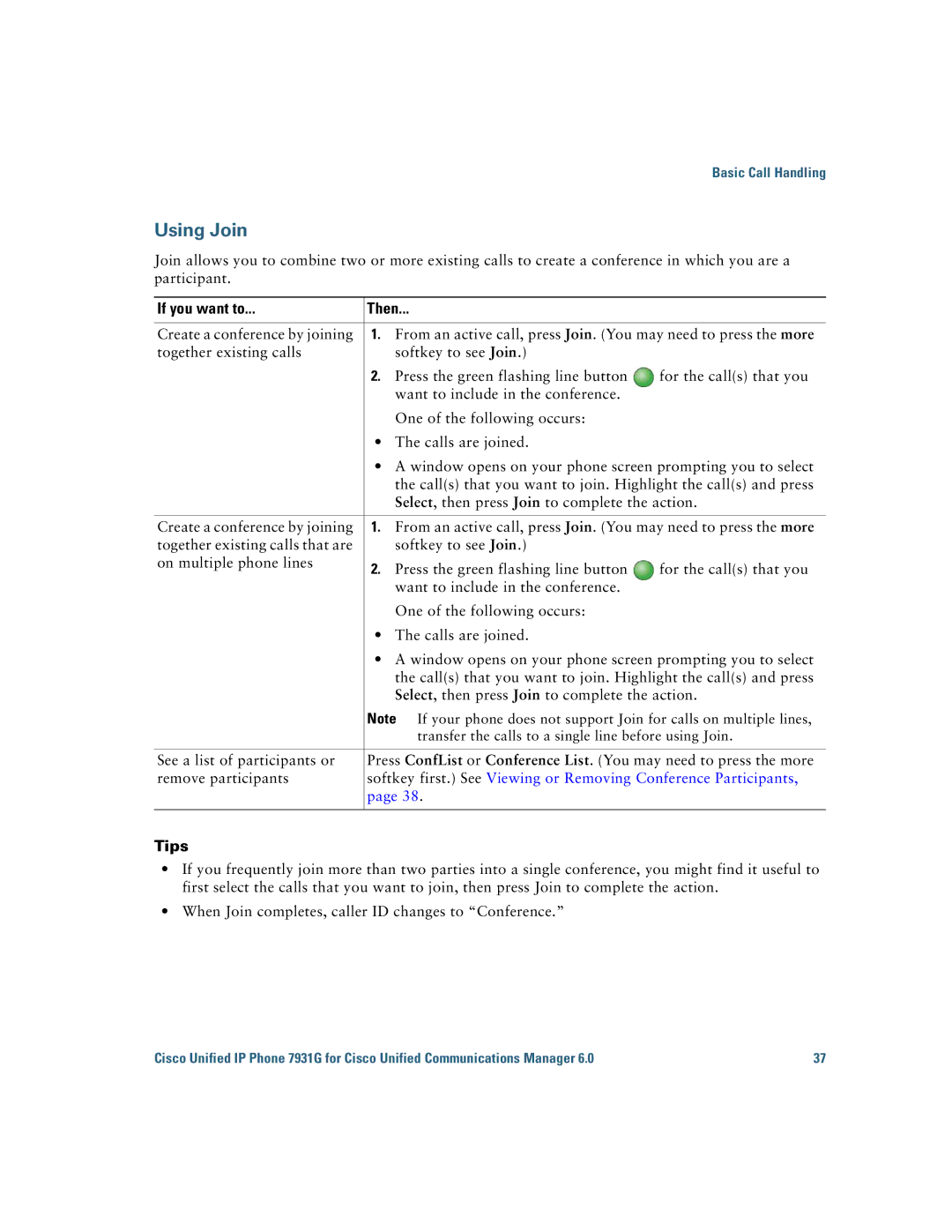 Cisco Systems 7931G manual Using Join 