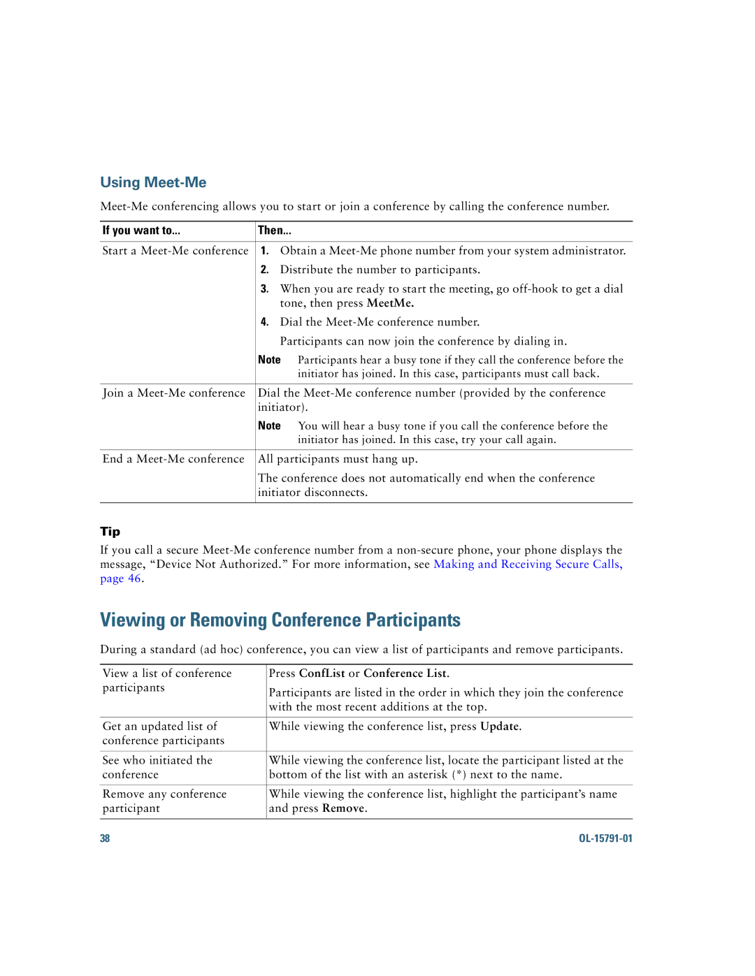 Cisco Systems 7931G manual Viewing or Removing Conference Participants, Press ConfList or Conference List 