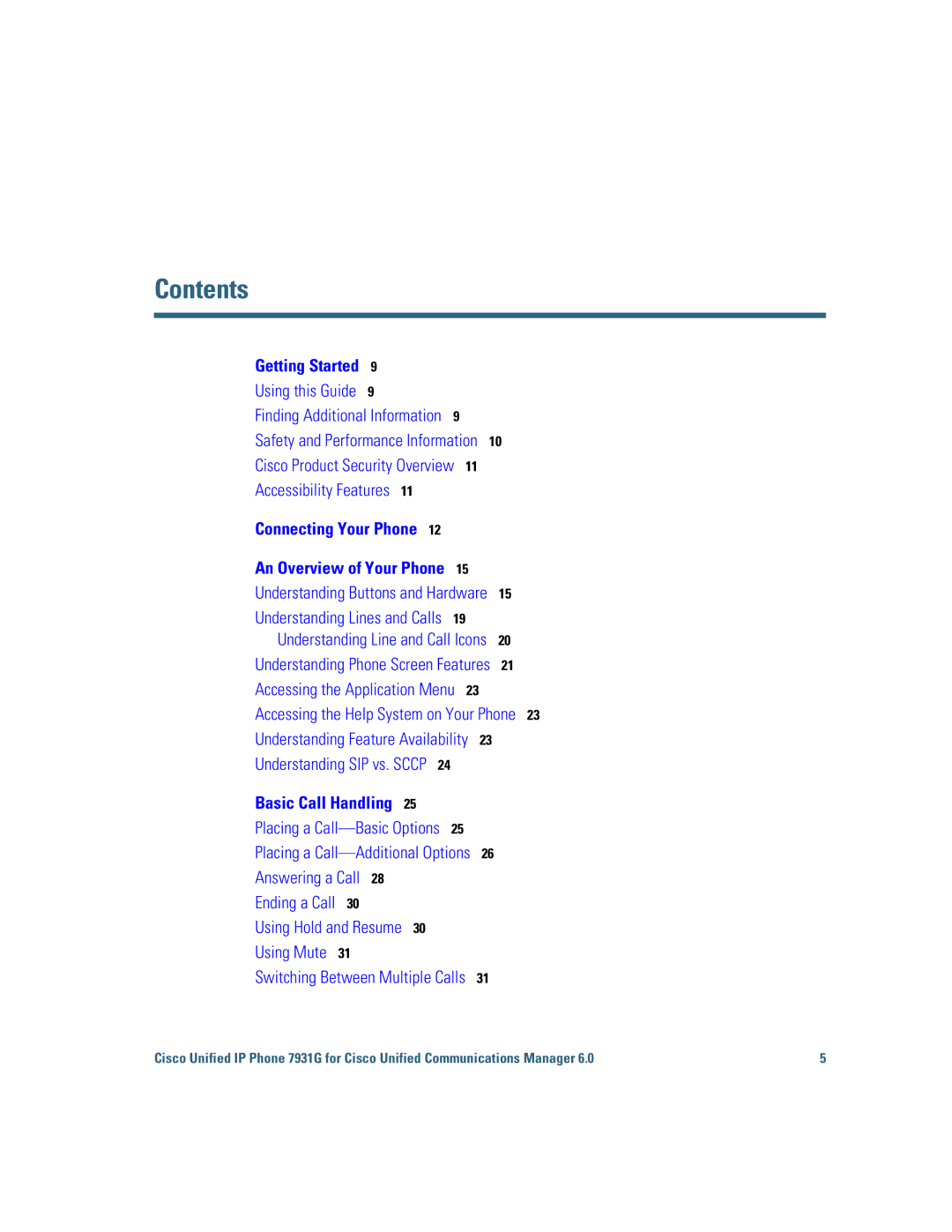 Cisco Systems 7931G manual Contents 