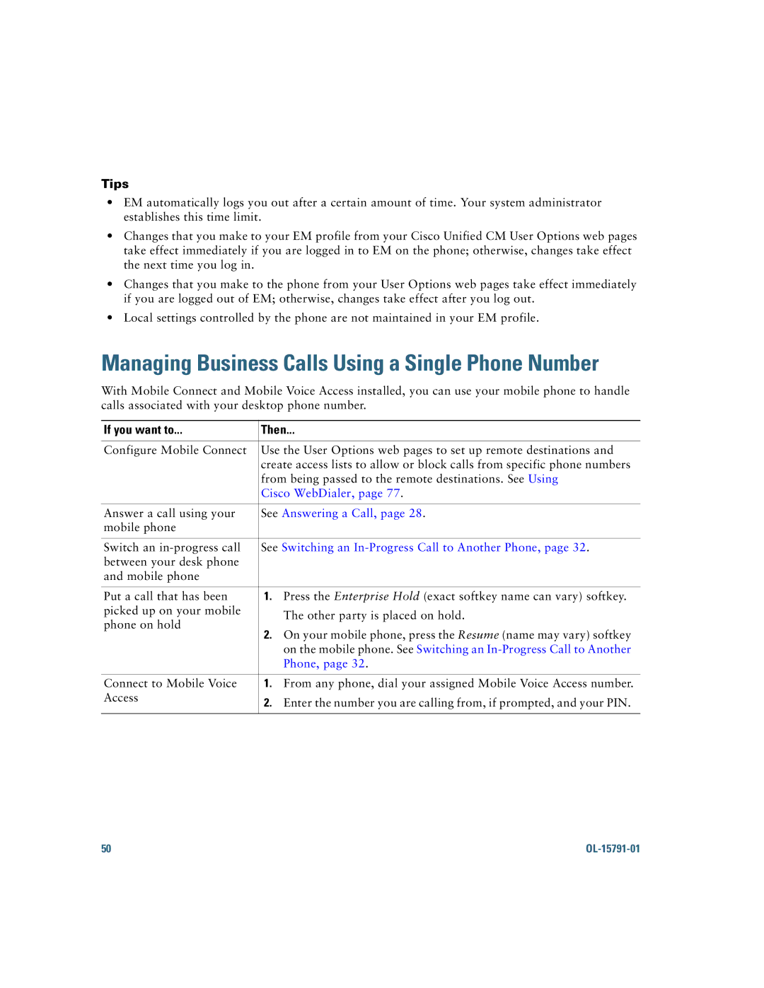 Cisco Systems 7931G manual Cisco WebDialer, See Answering a Call, See Switching an In-ProgressCall to Another Phone 