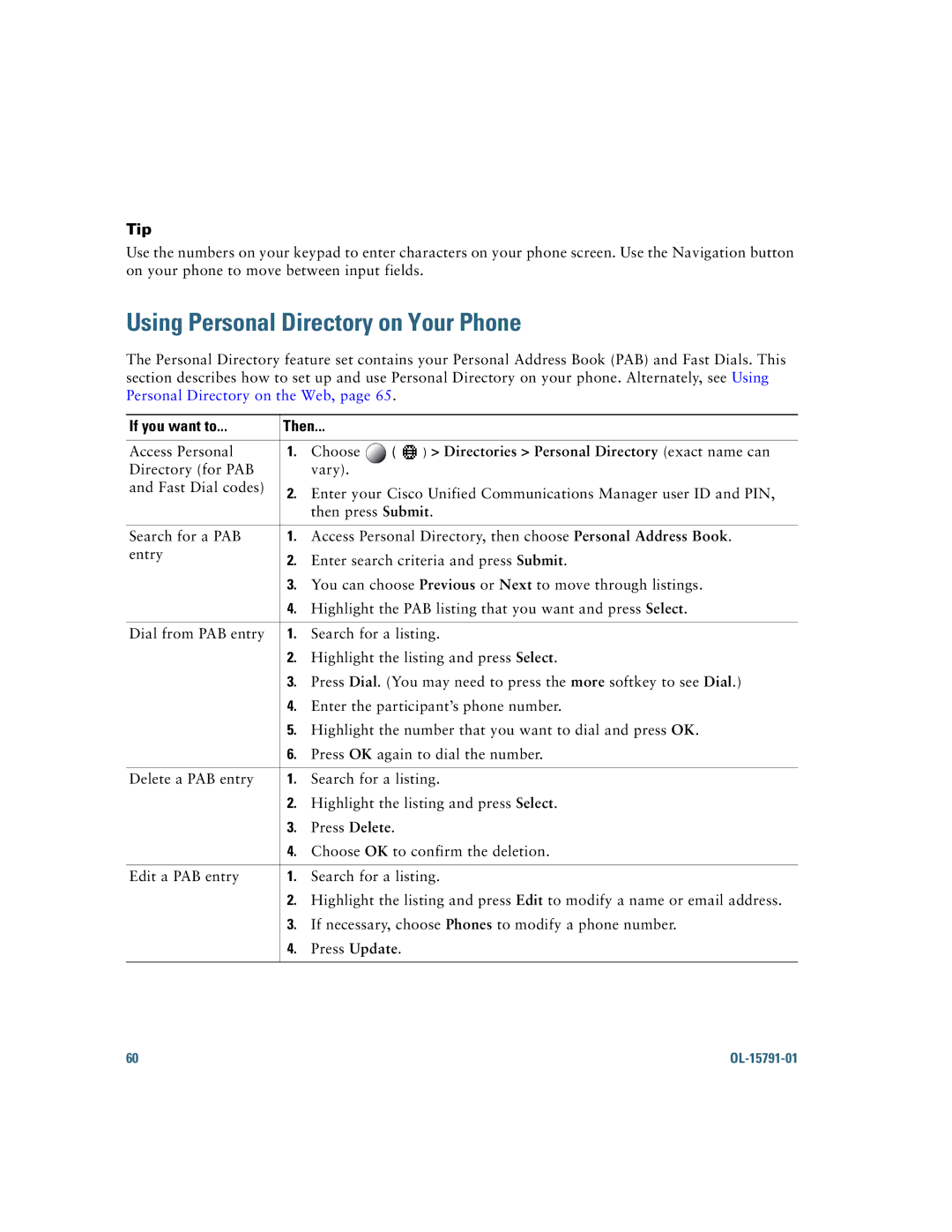 Cisco Systems 7931G manual Using Personal Directory on Your Phone, Directories Personal Directory exact name can 