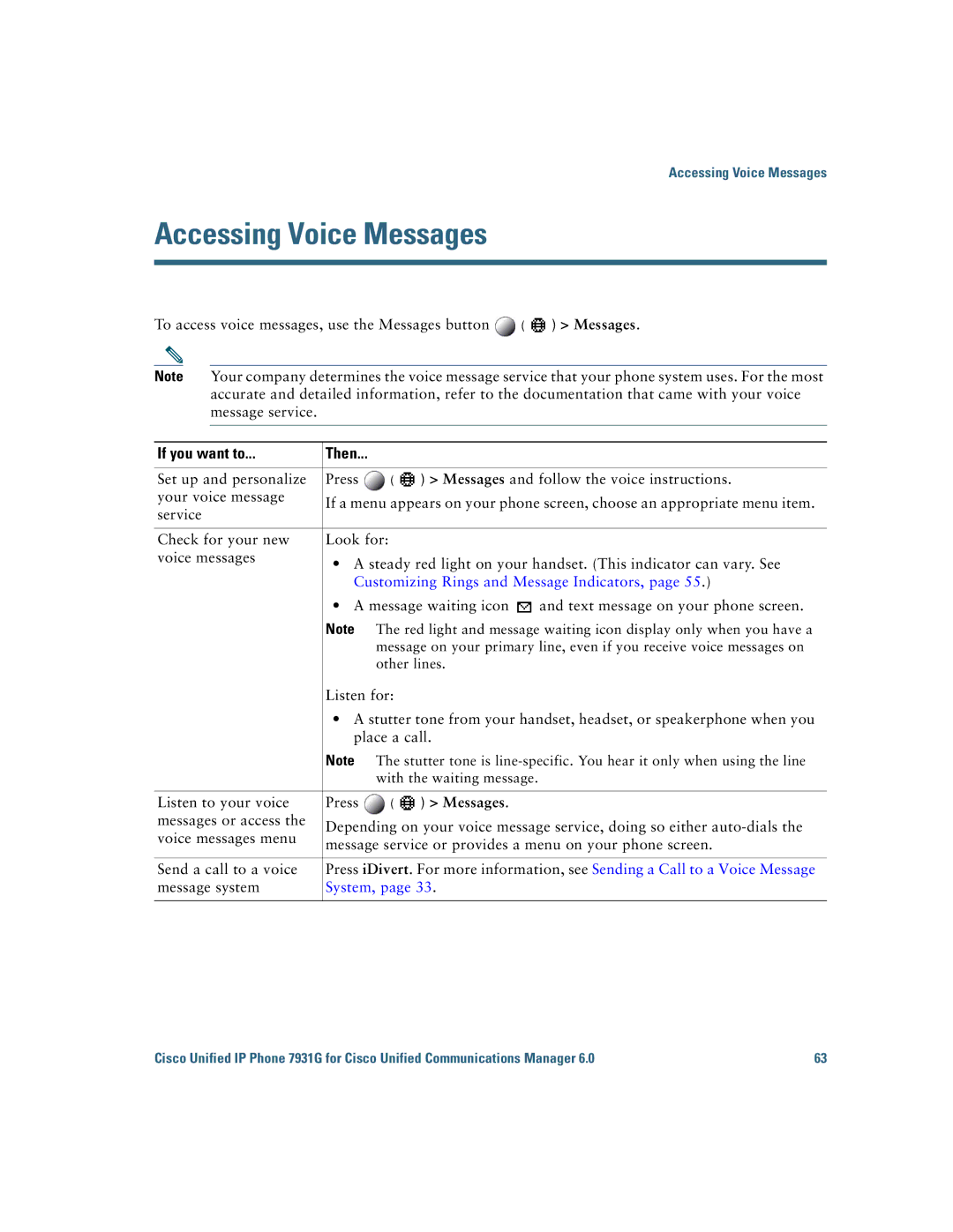 Cisco Systems 7931G manual Accessing Voice Messages, Customizing Rings and Message Indicators, System 