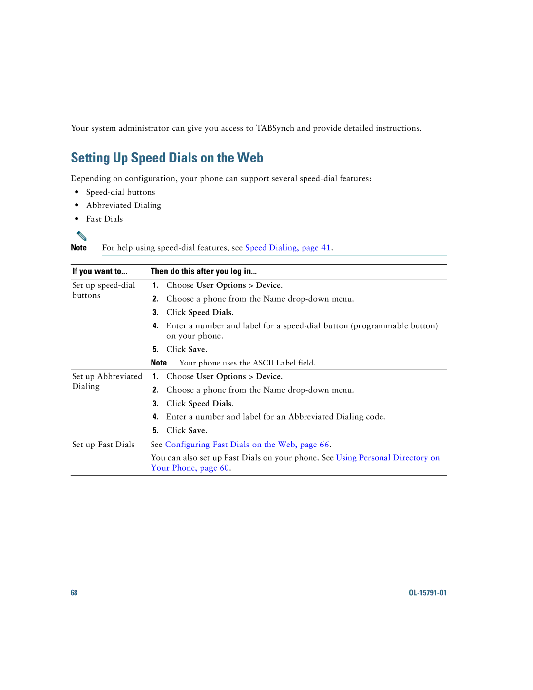 Cisco Systems 7931G manual Setting Up Speed Dials on the Web, Click Speed Dials, See Configuring Fast Dials on the Web 