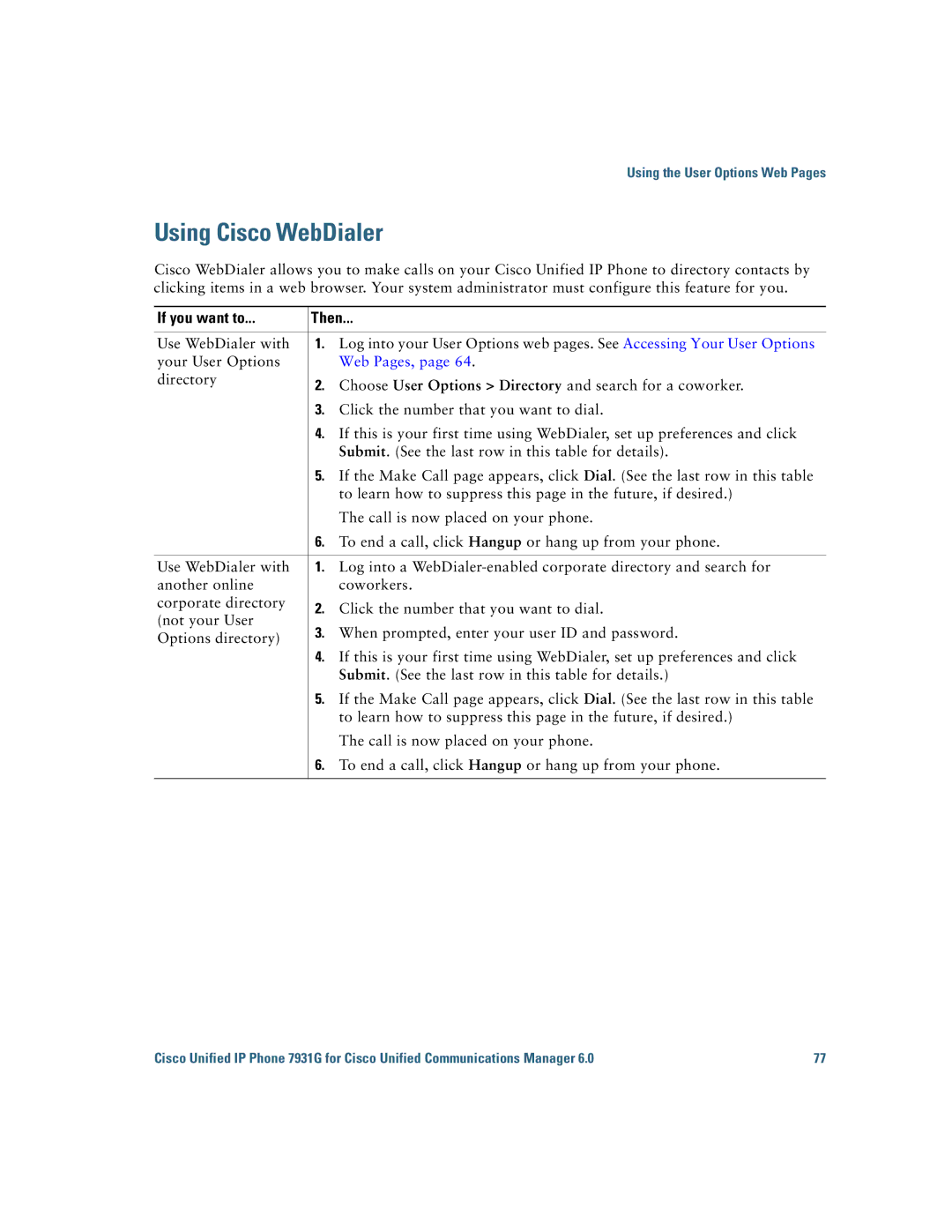 Cisco Systems 7931G manual Using Cisco WebDialer, Web Pages 