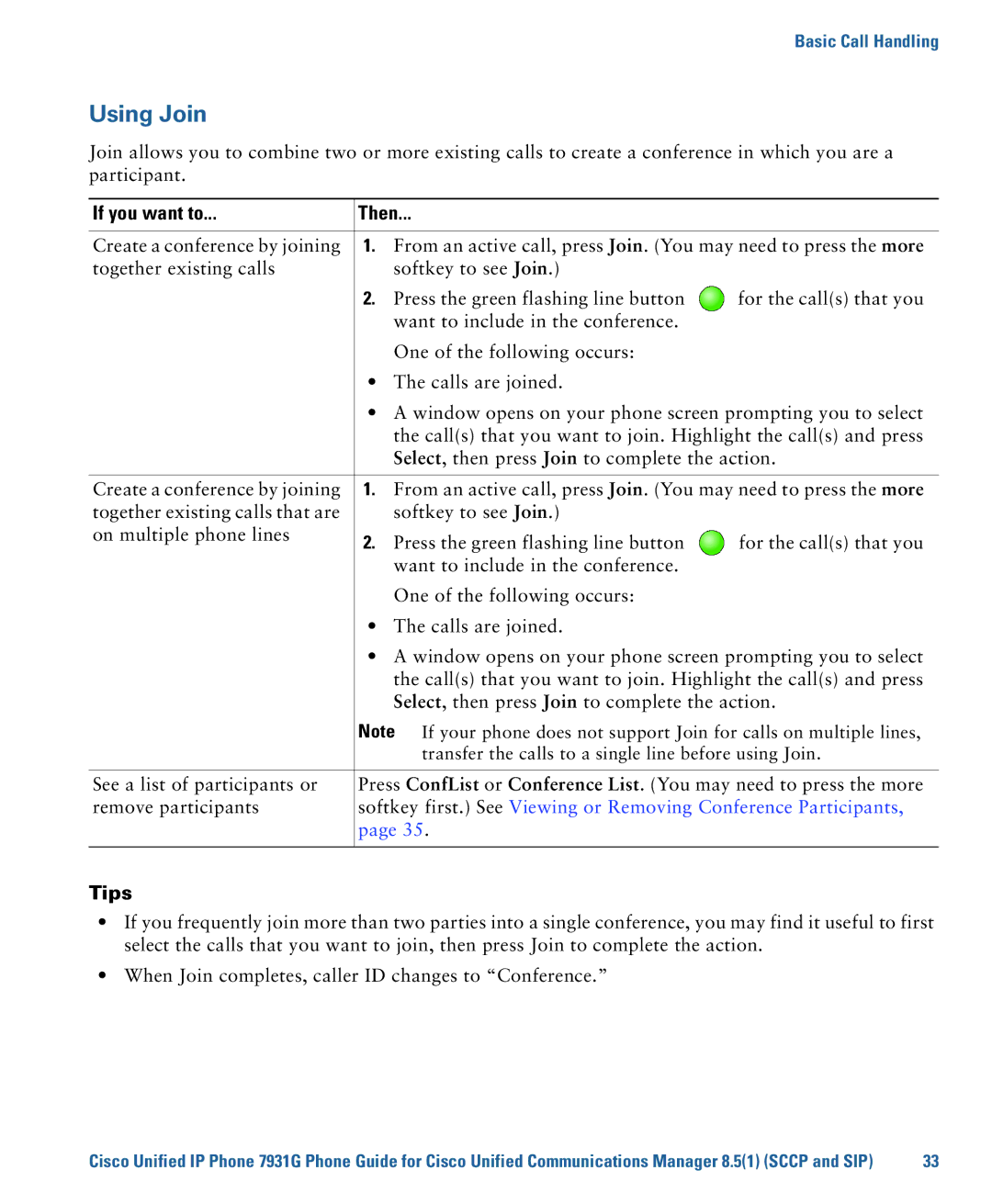 Cisco Systems 7931G manual Using Join 