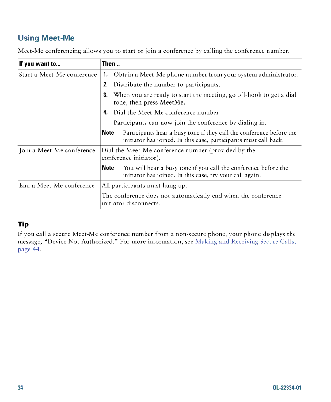 Cisco Systems 7931G manual Using Meet-Me 