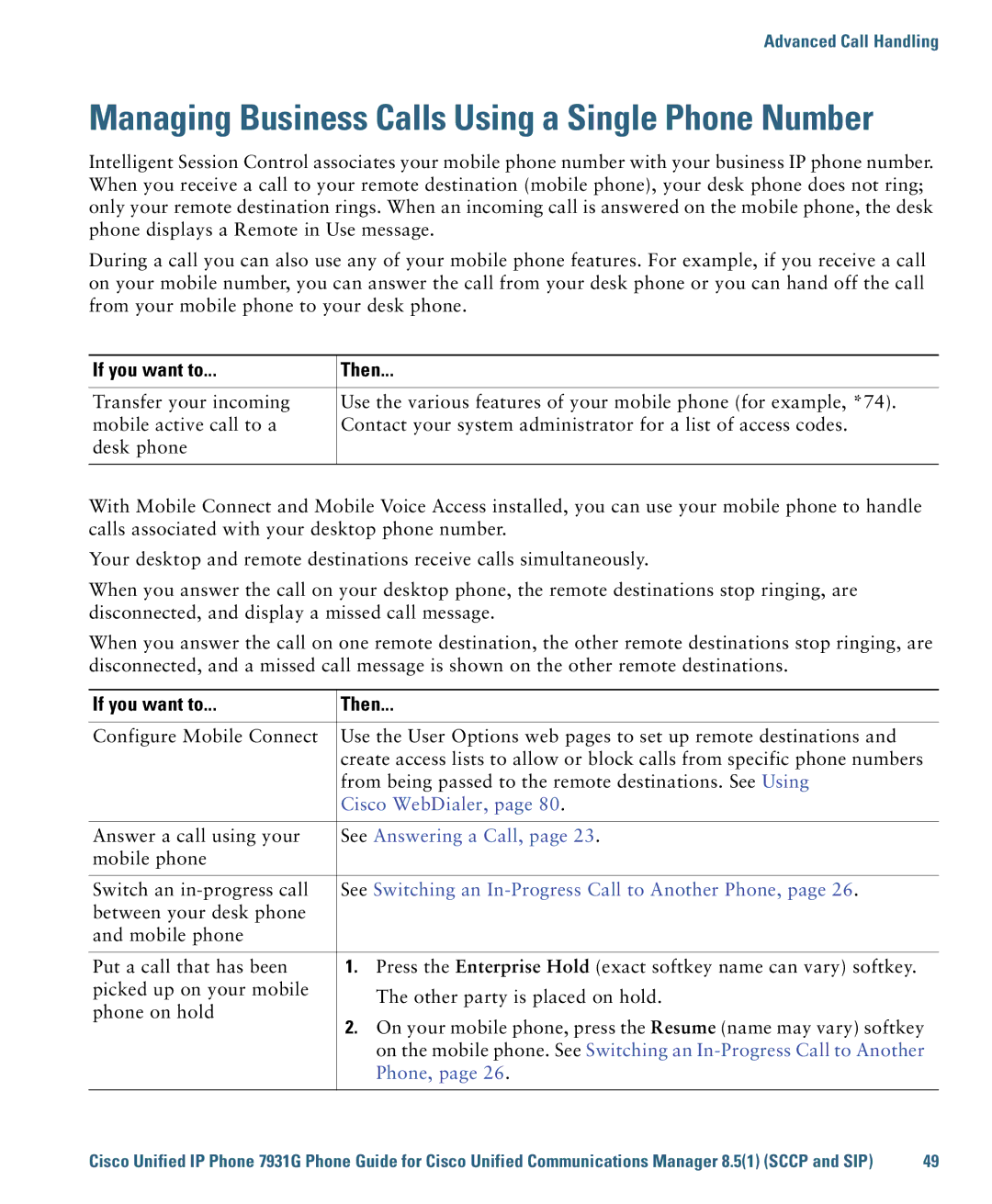 Cisco Systems 7931G manual Cisco WebDialer, See Answering a Call, See Switching an In-Progress Call to Another Phone 