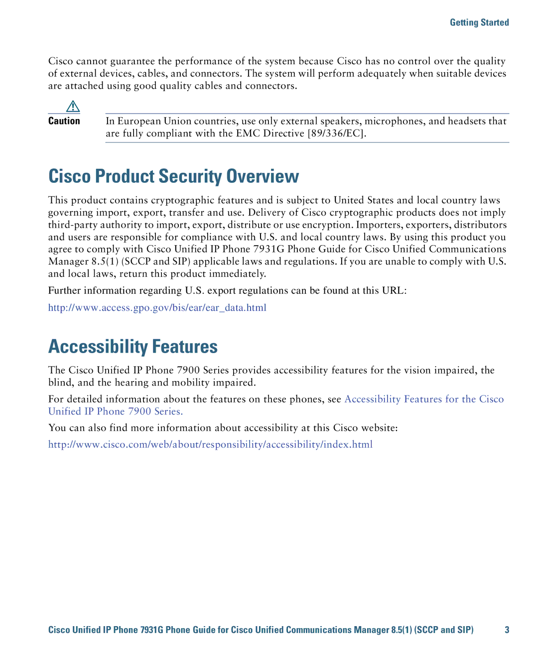 Cisco Systems 7931G manual Cisco Product Security Overview, Accessibility Features 