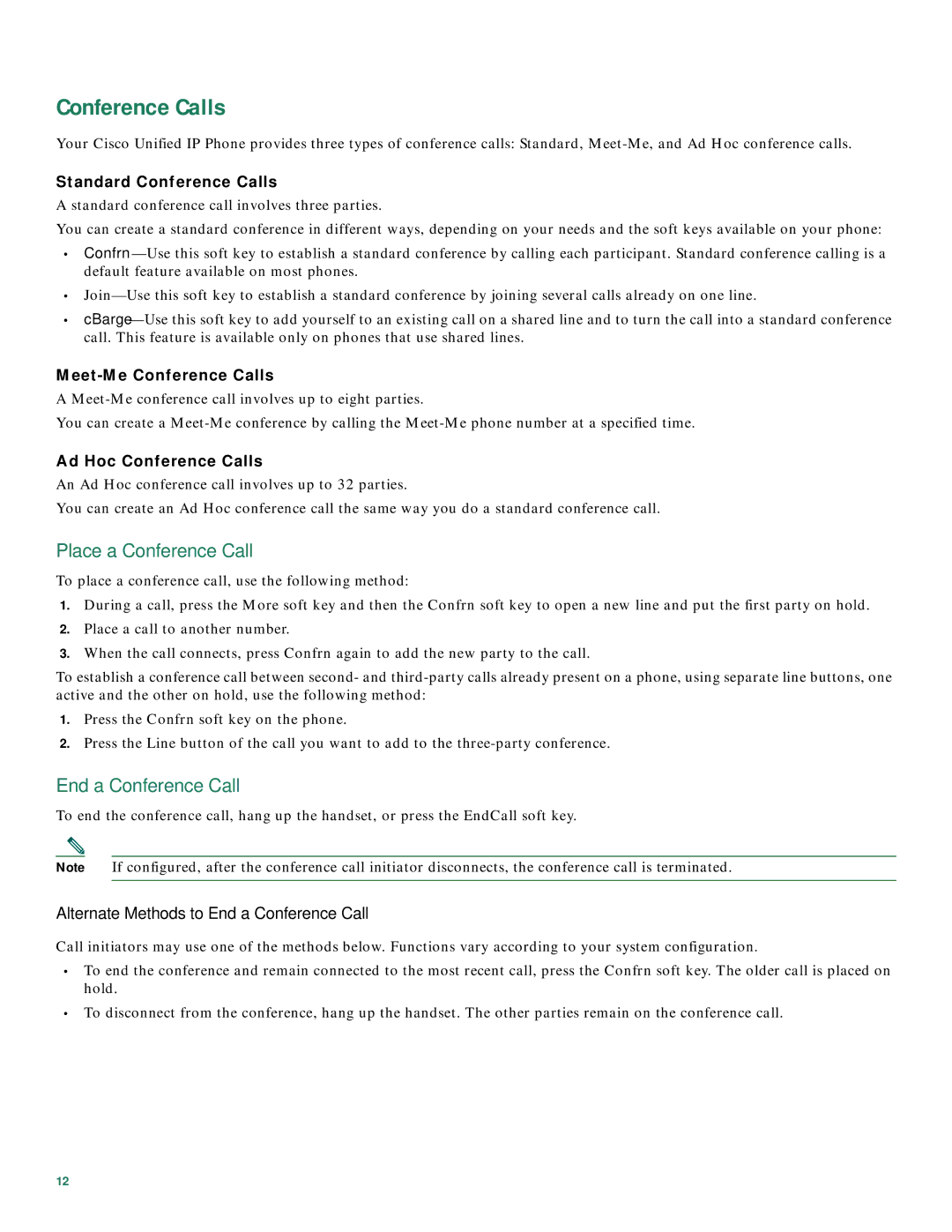 Cisco Systems 7931G manual Conference Calls, Place a Conference Call, End a Conference Call 