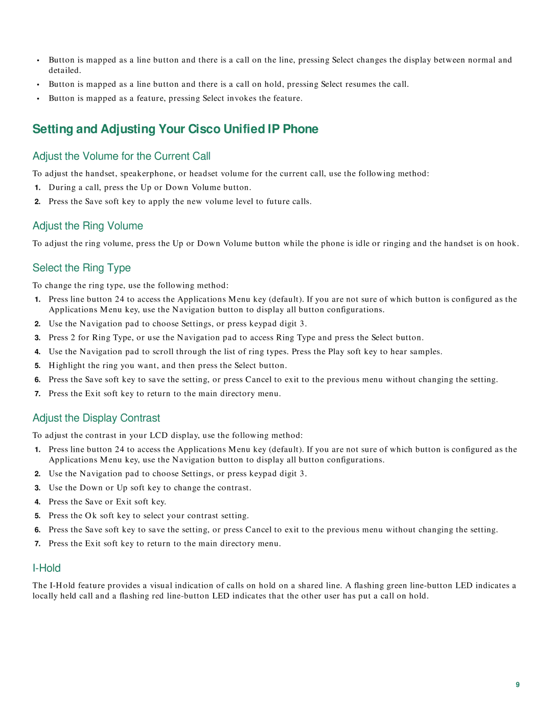 Cisco Systems 7931G manual Setting and Adjusting Your Cisco Unified IP Phone 